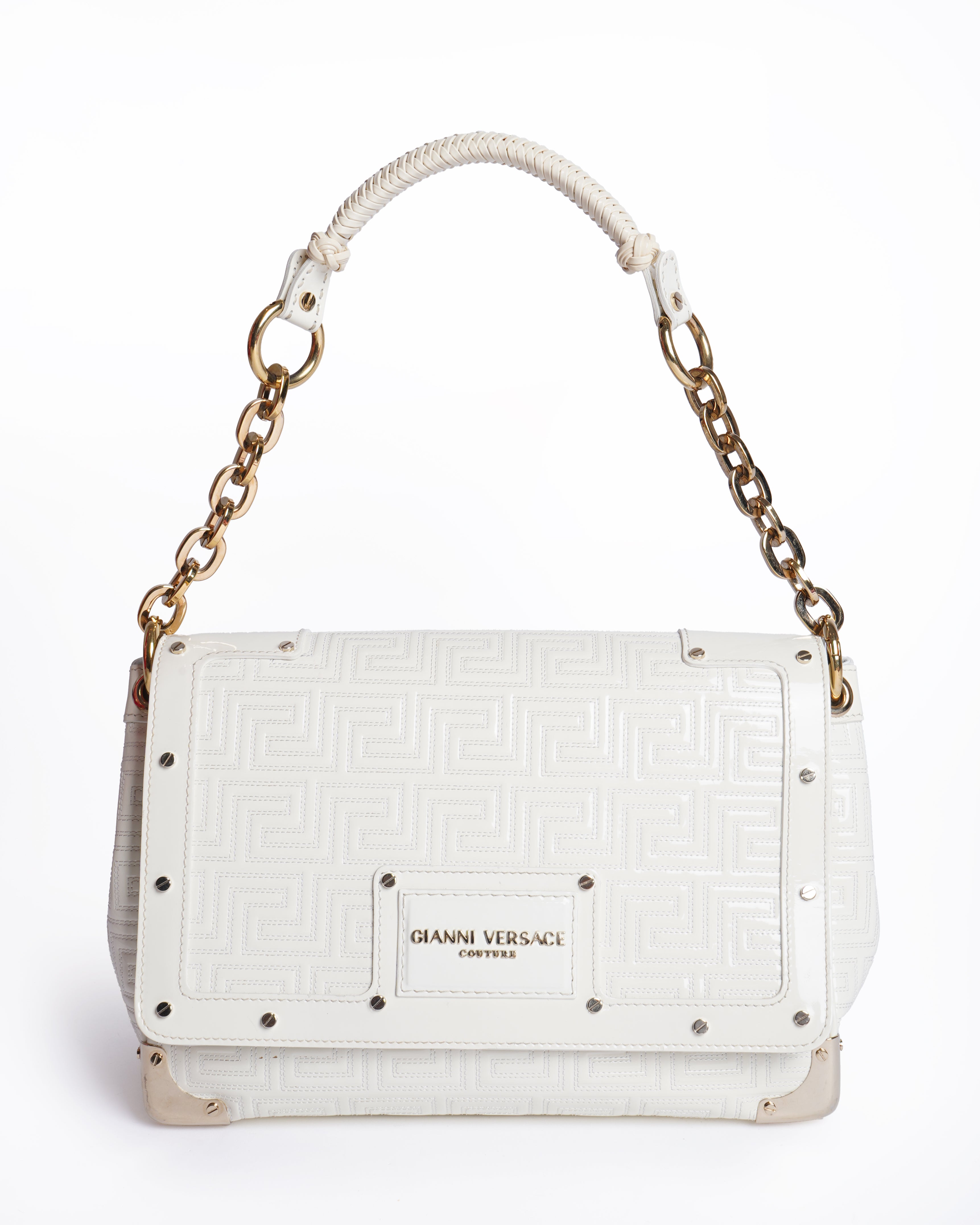 Gianni Versace patent leather snap out satchel bag