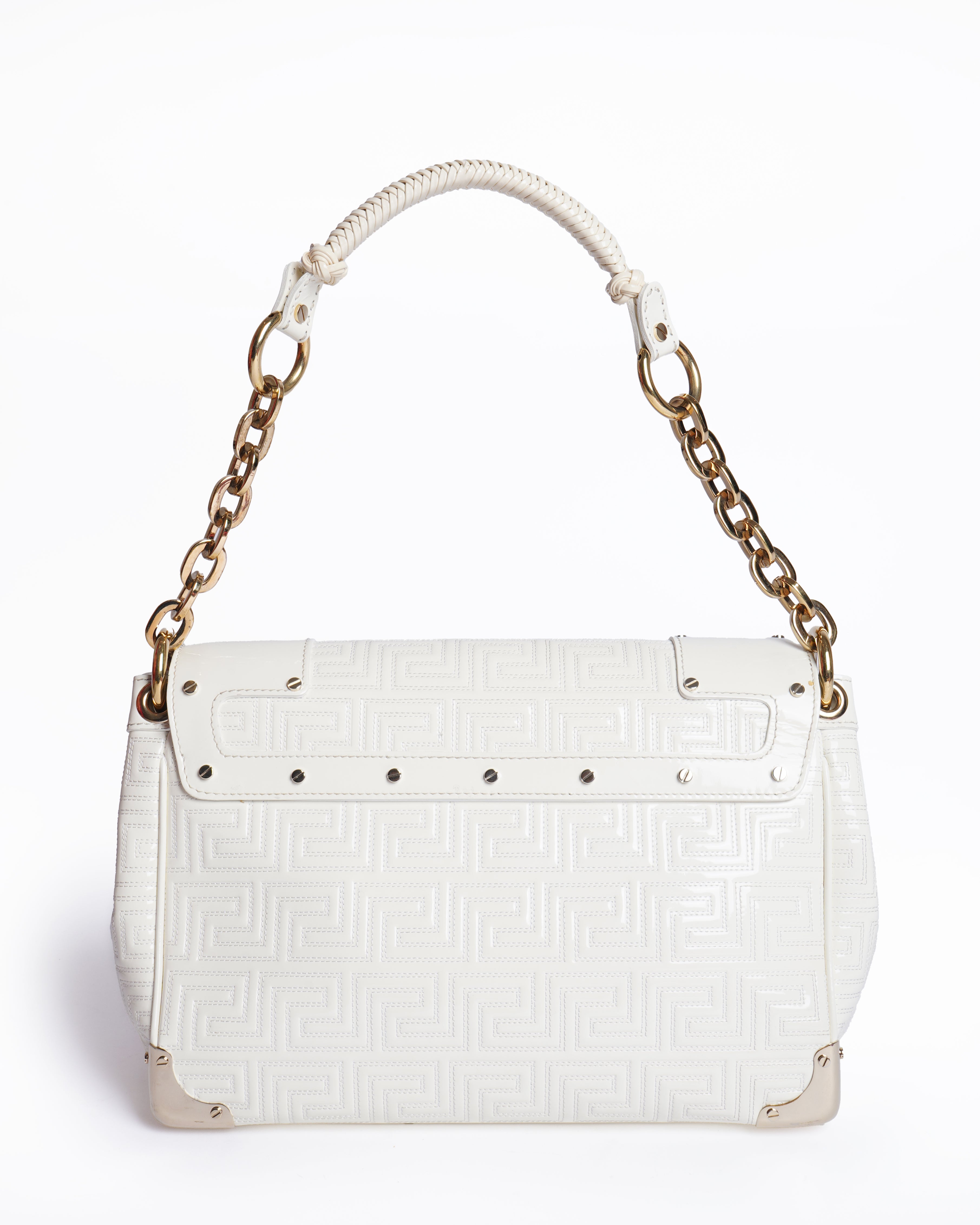 Gianni Versace patent leather snap out satchel bag