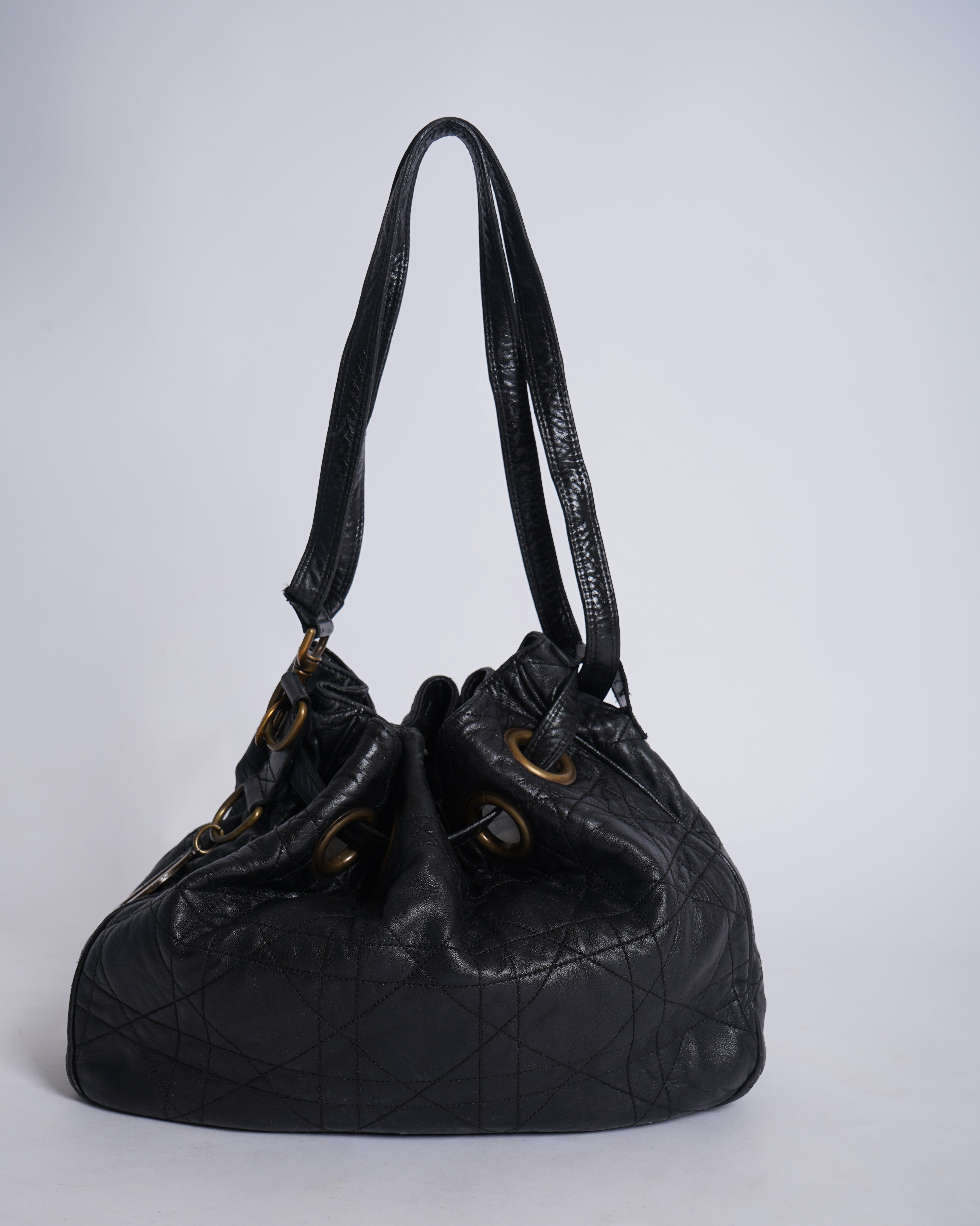 Dior Black Cannage Leather Miss Dior Drawstring Bag
