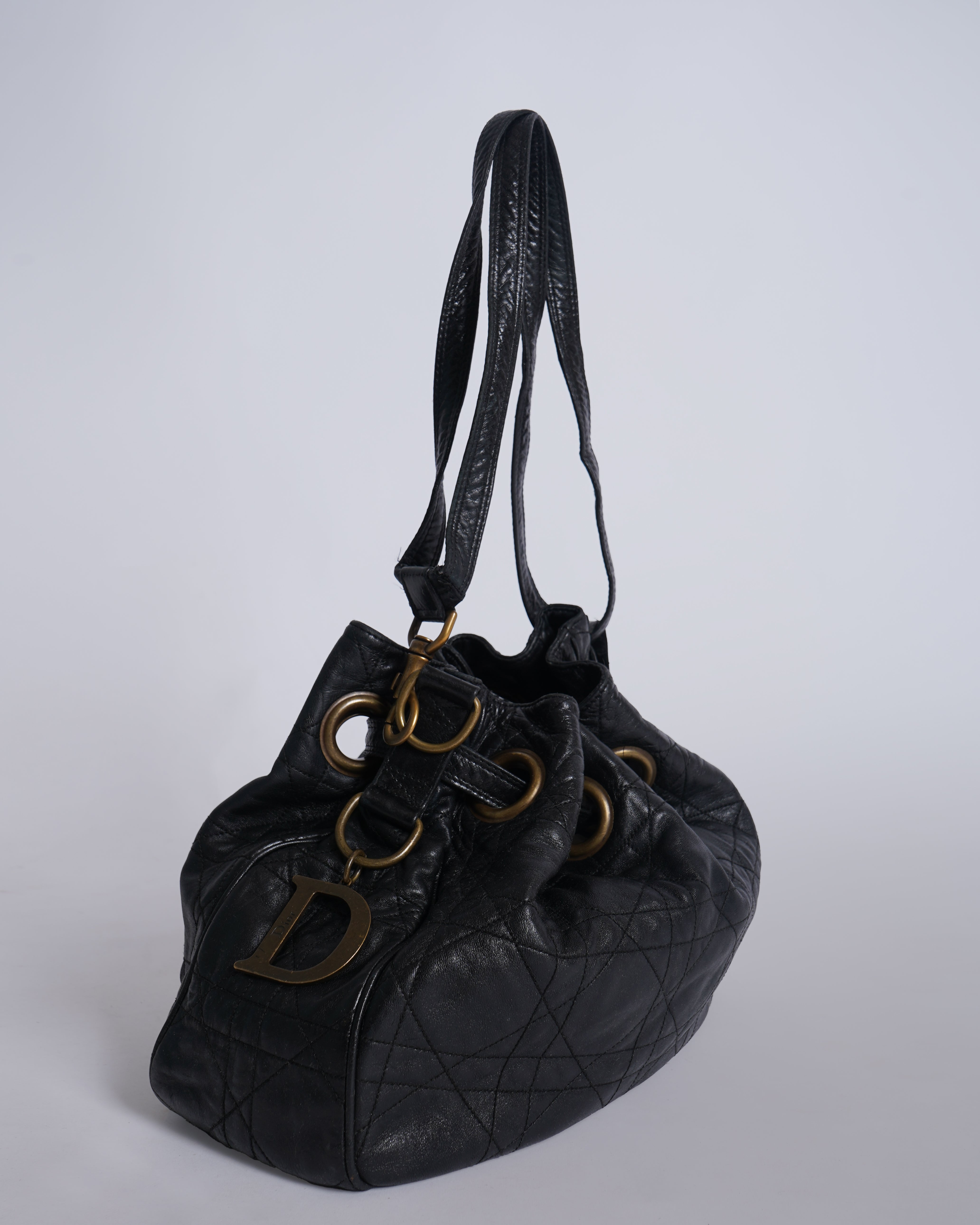 Dior Black Cannage Leather Miss Dior Drawstring Bag