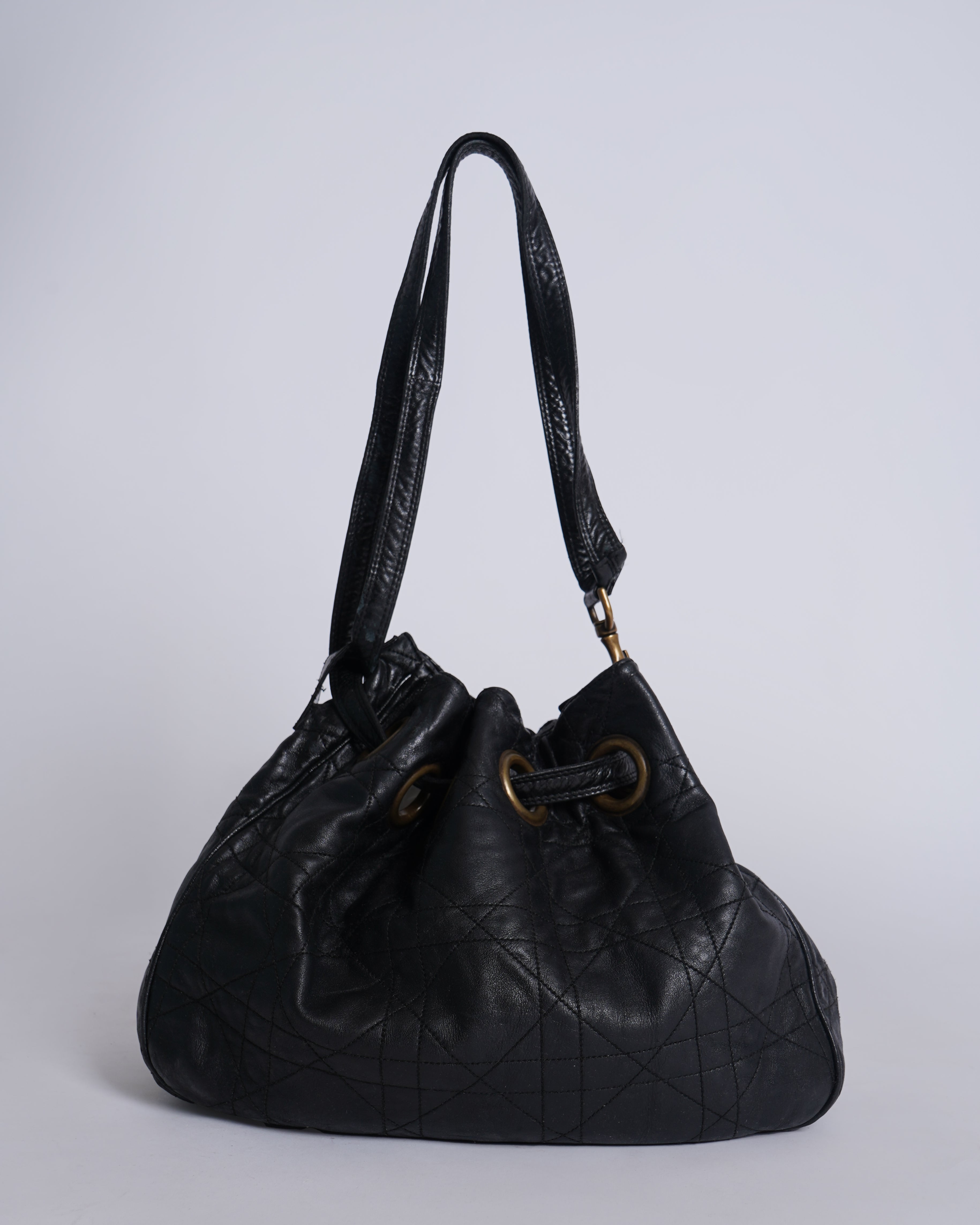 Dior Black Cannage Leather Miss Dior Drawstring Bag