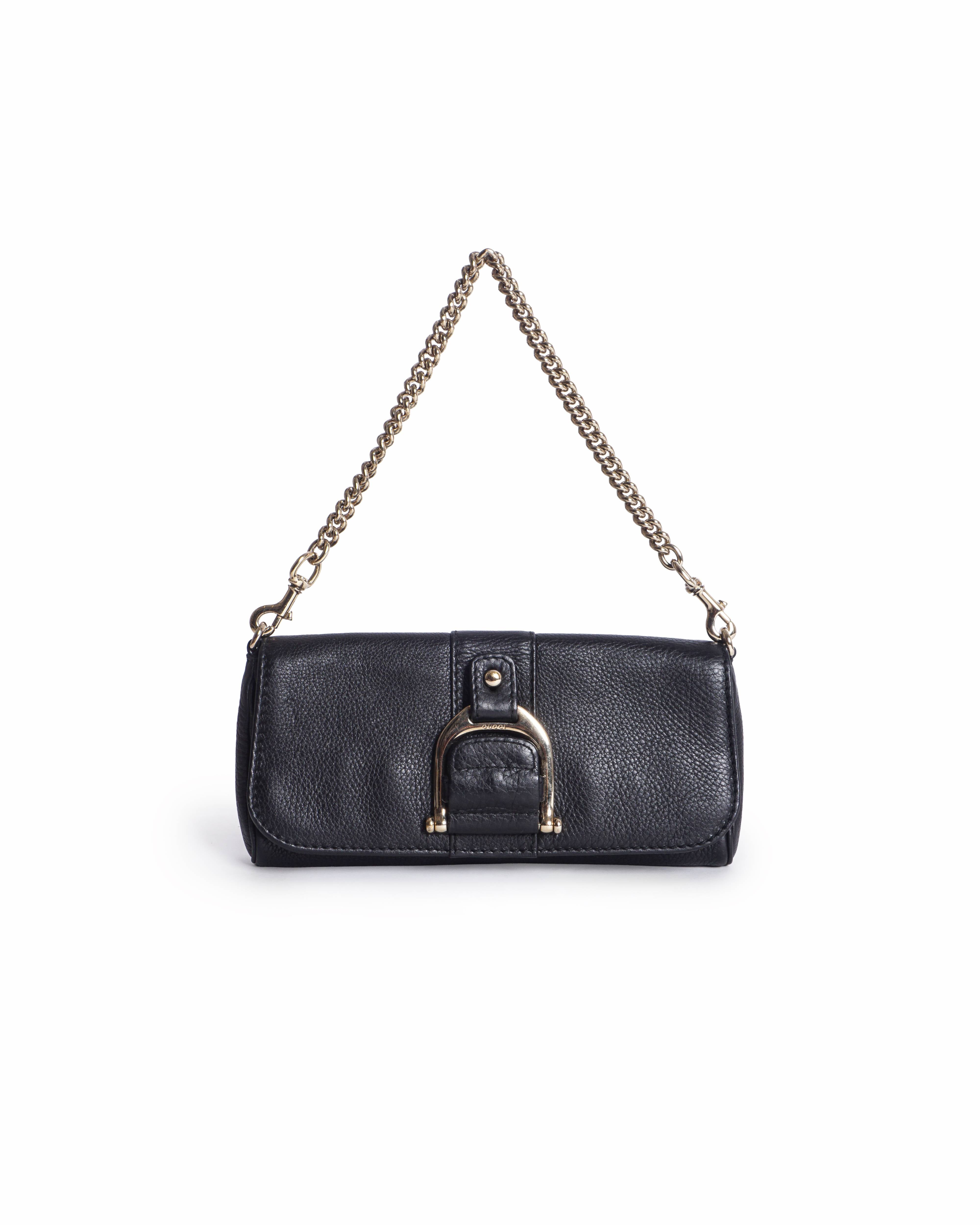 Gucci Pebbled Leather Greenwich Clutch with Chain