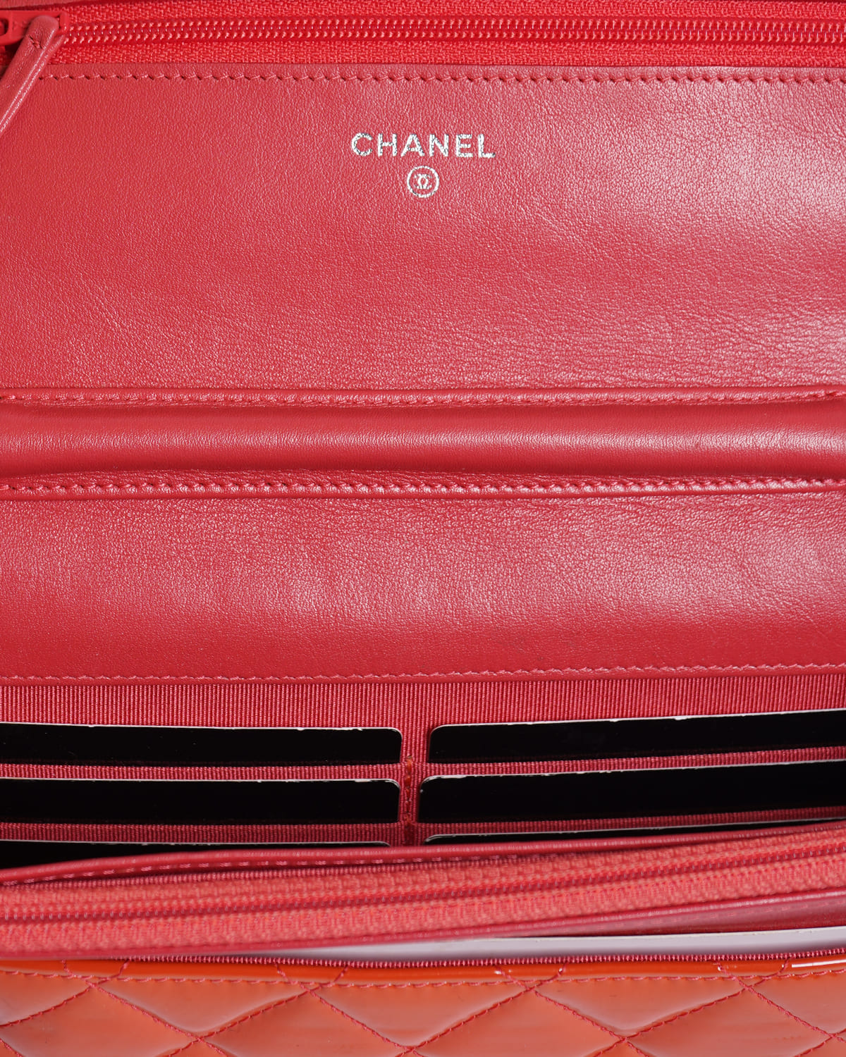 Chanel Orange Quilted Patent Leather CC Wallet on Chain