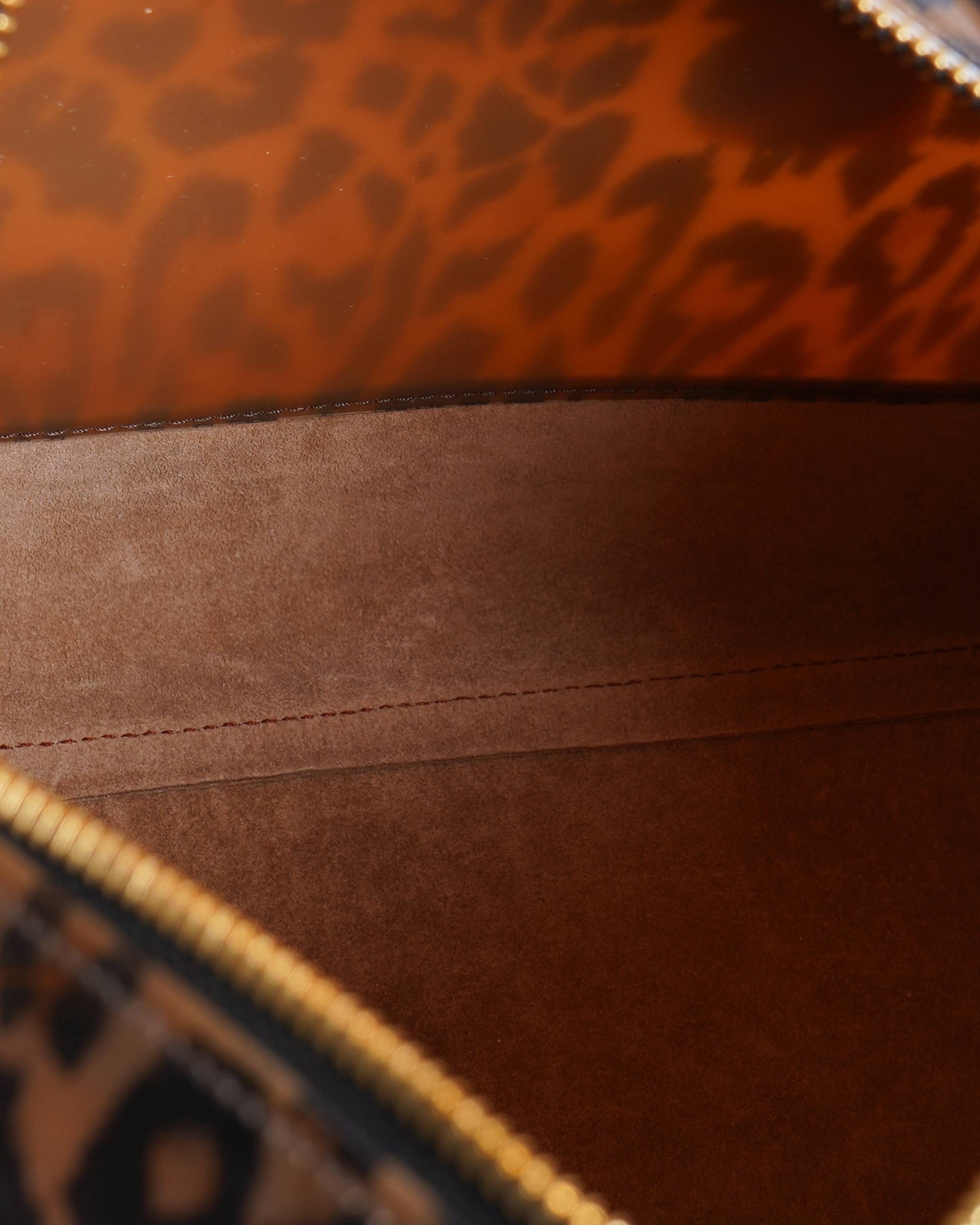 Furla Brown Leopard Print Rubber and Croc Embossed Leather Medium Candy Satchel