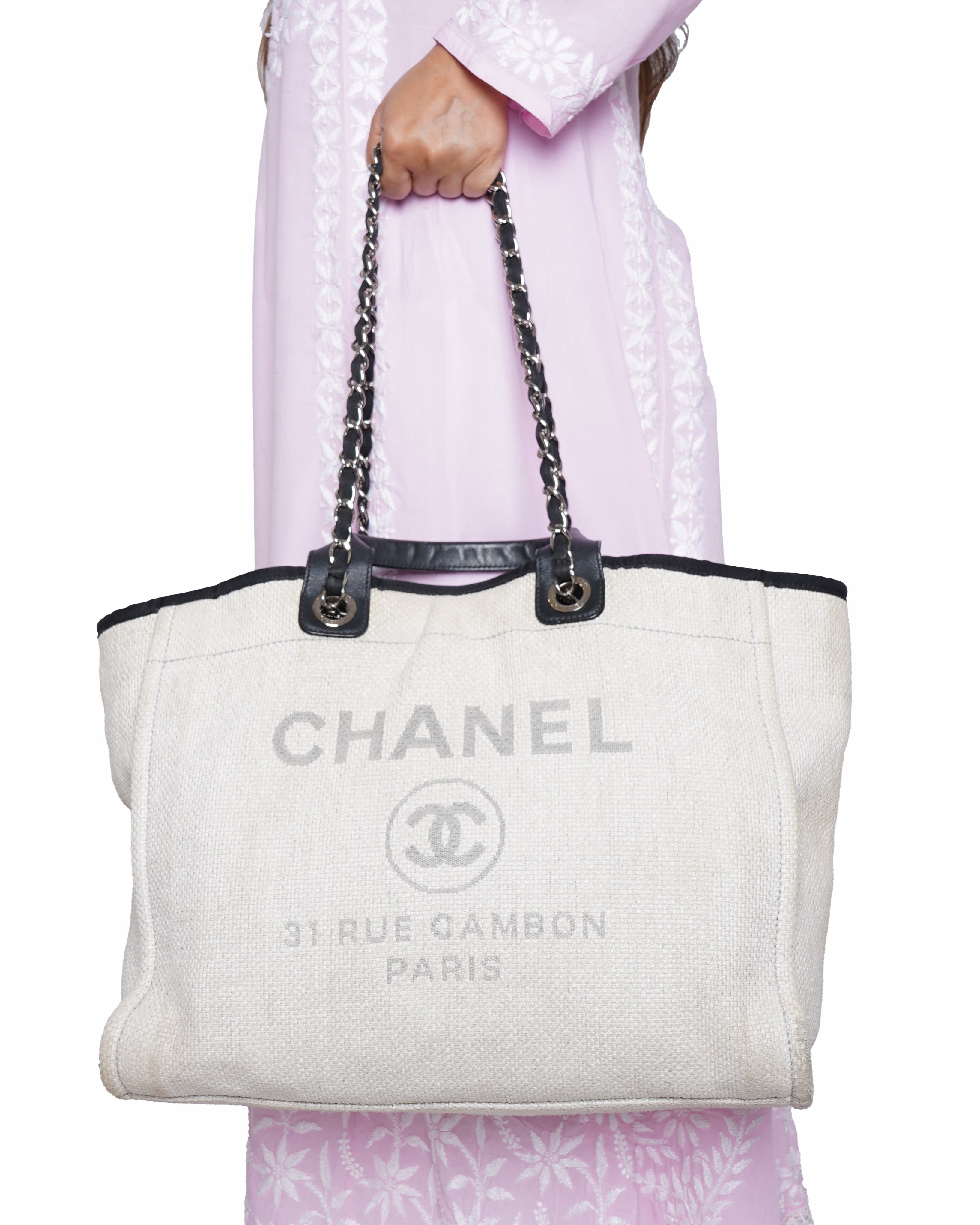 Chanel deauville rue cambon canvas tote bag