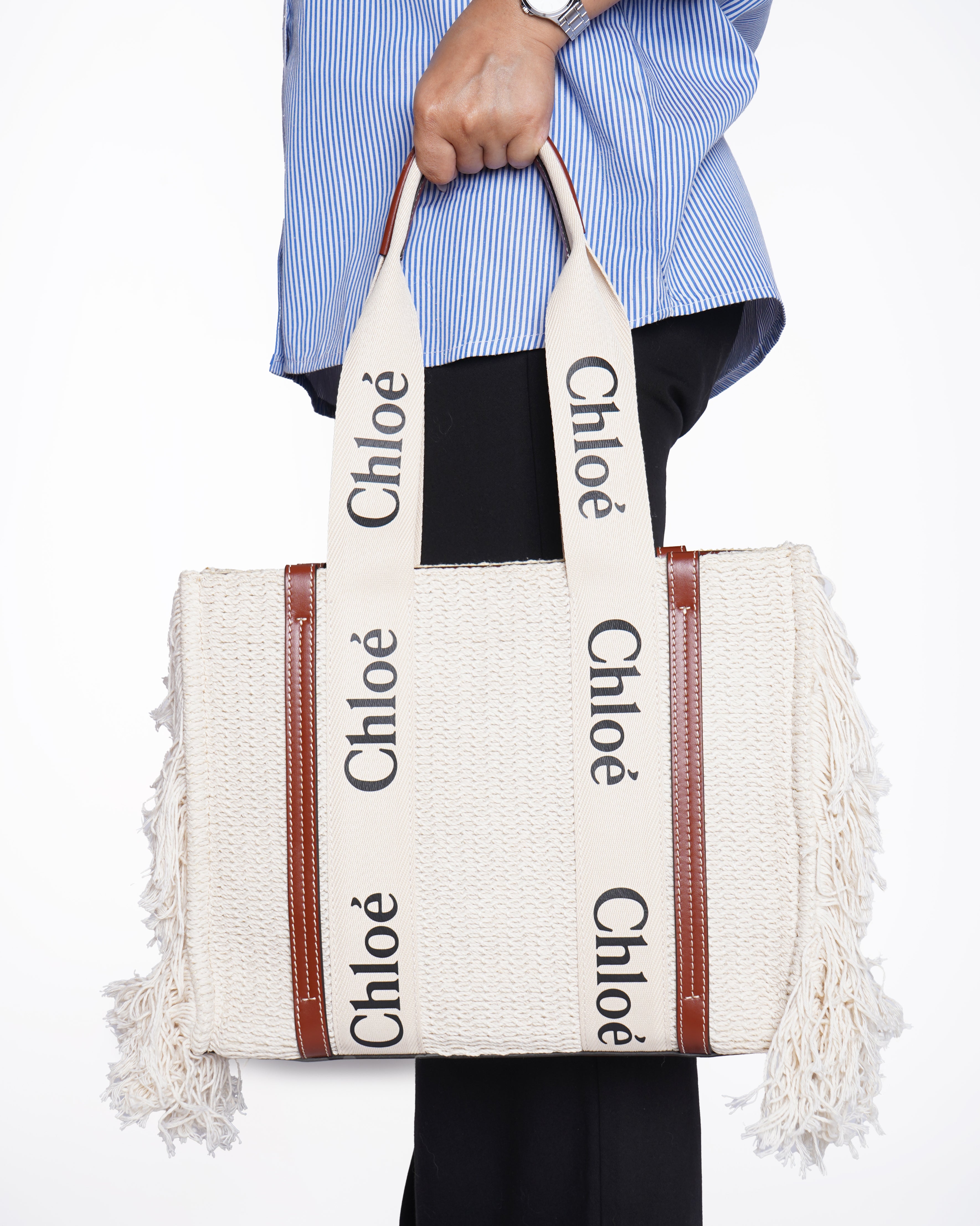 New Chloe Woody Special Edition Shoulder Tote Bag With Fringe Detailing