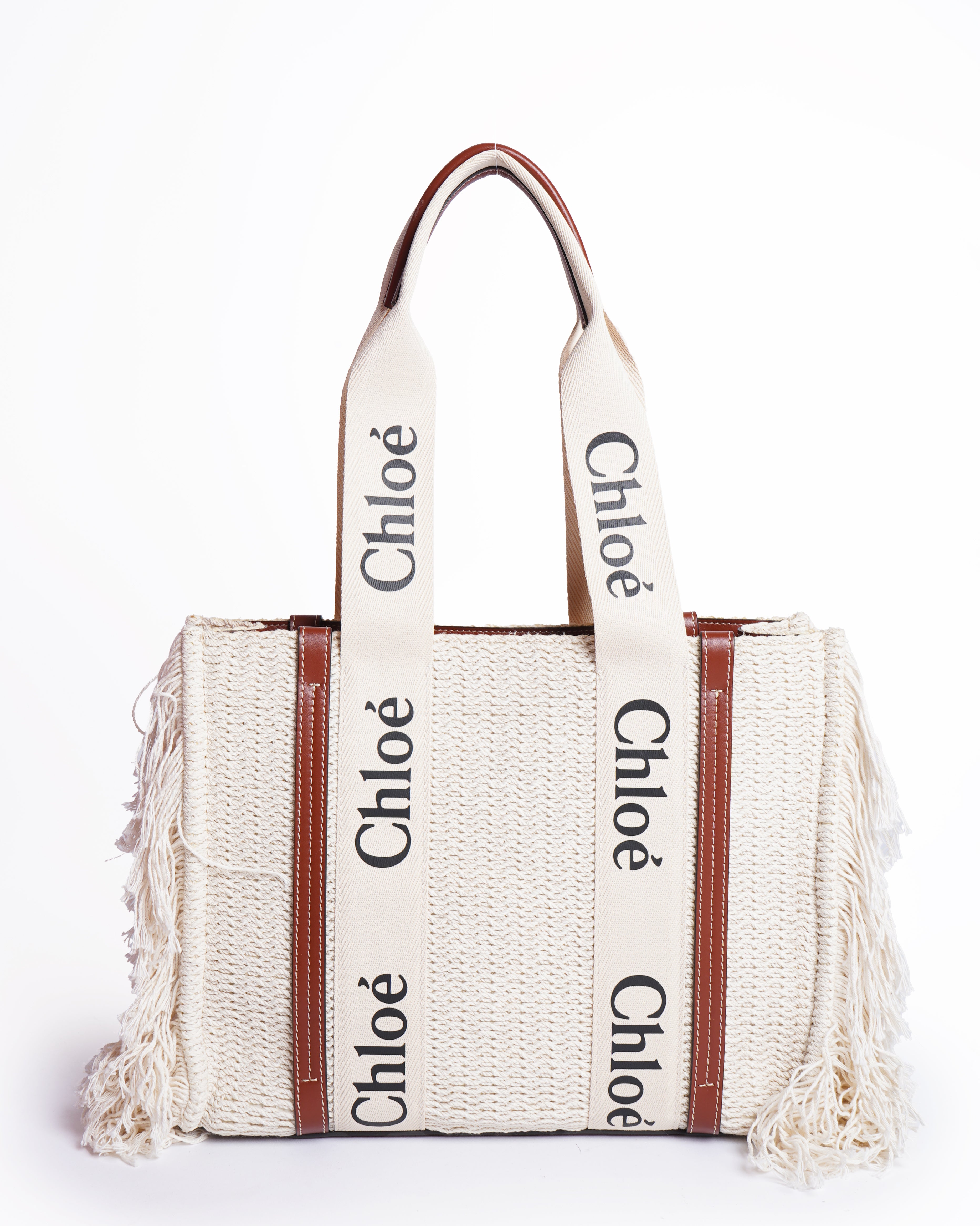New Chloe Woody Special Edition Shoulder Tote Bag With Fringe Detailing