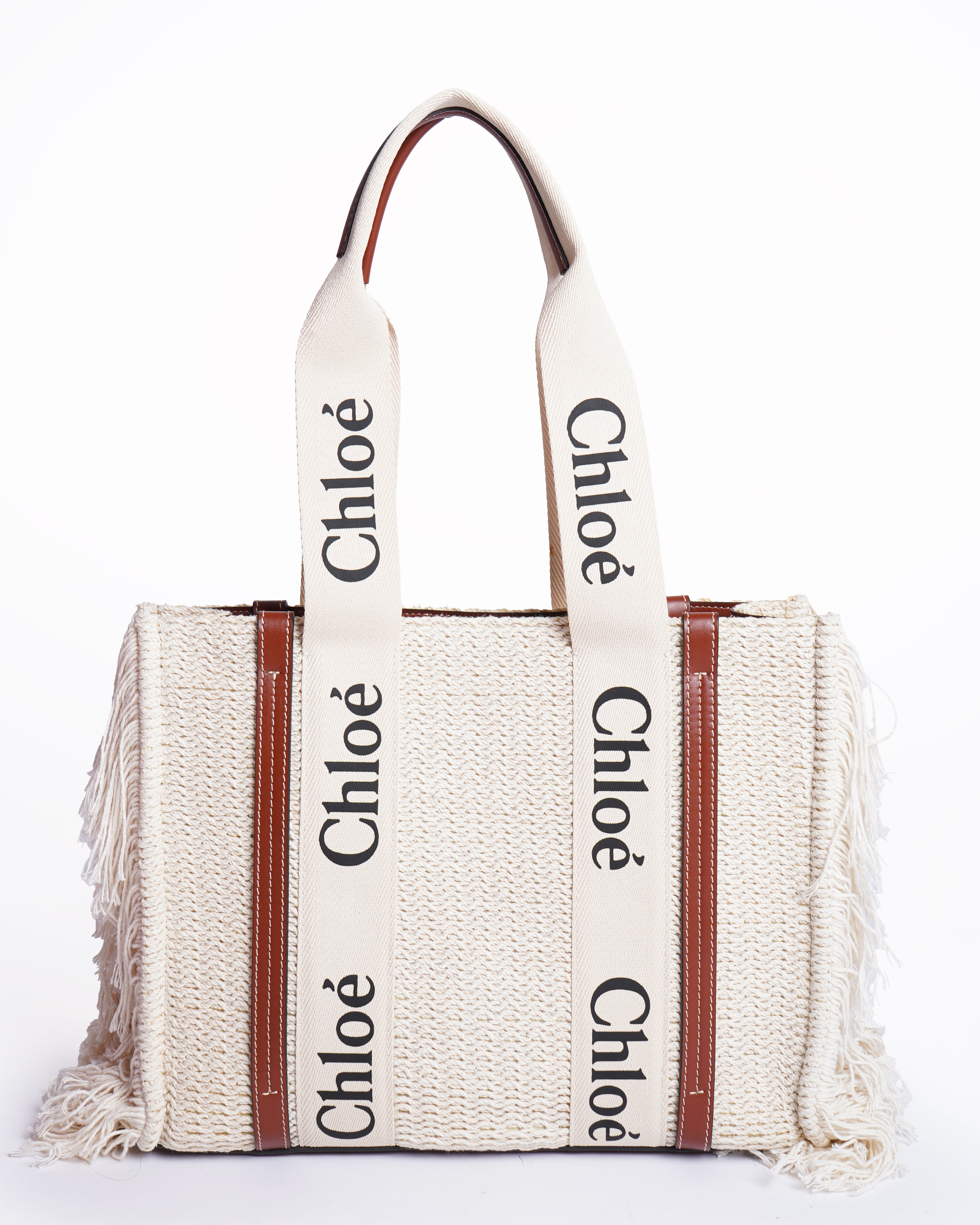 New Chloe Woody Special Edition Shoulder Tote Bag With Fringe Detailing