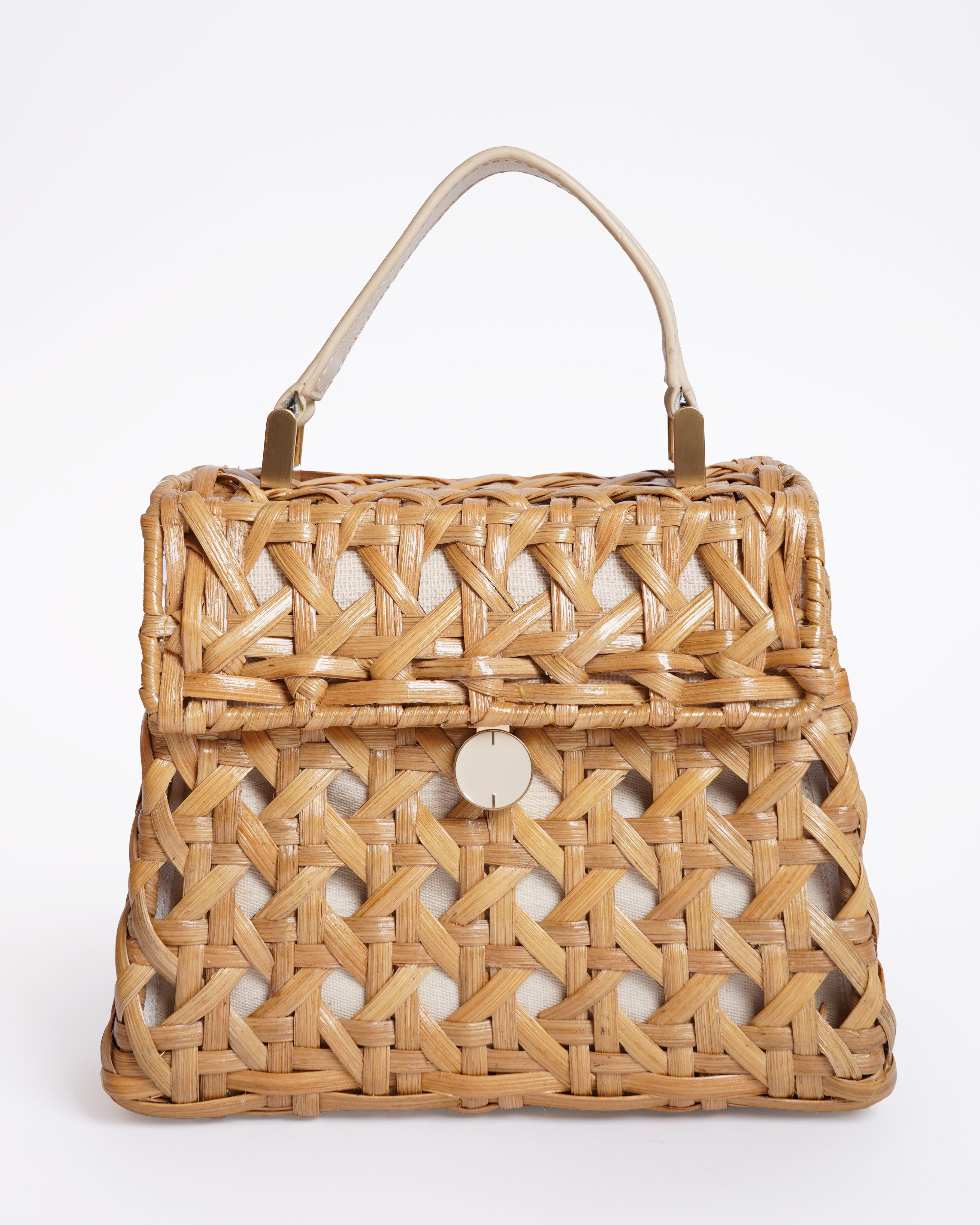 Cult Gaia Sybil Flap Over Rattan Woven Handbag