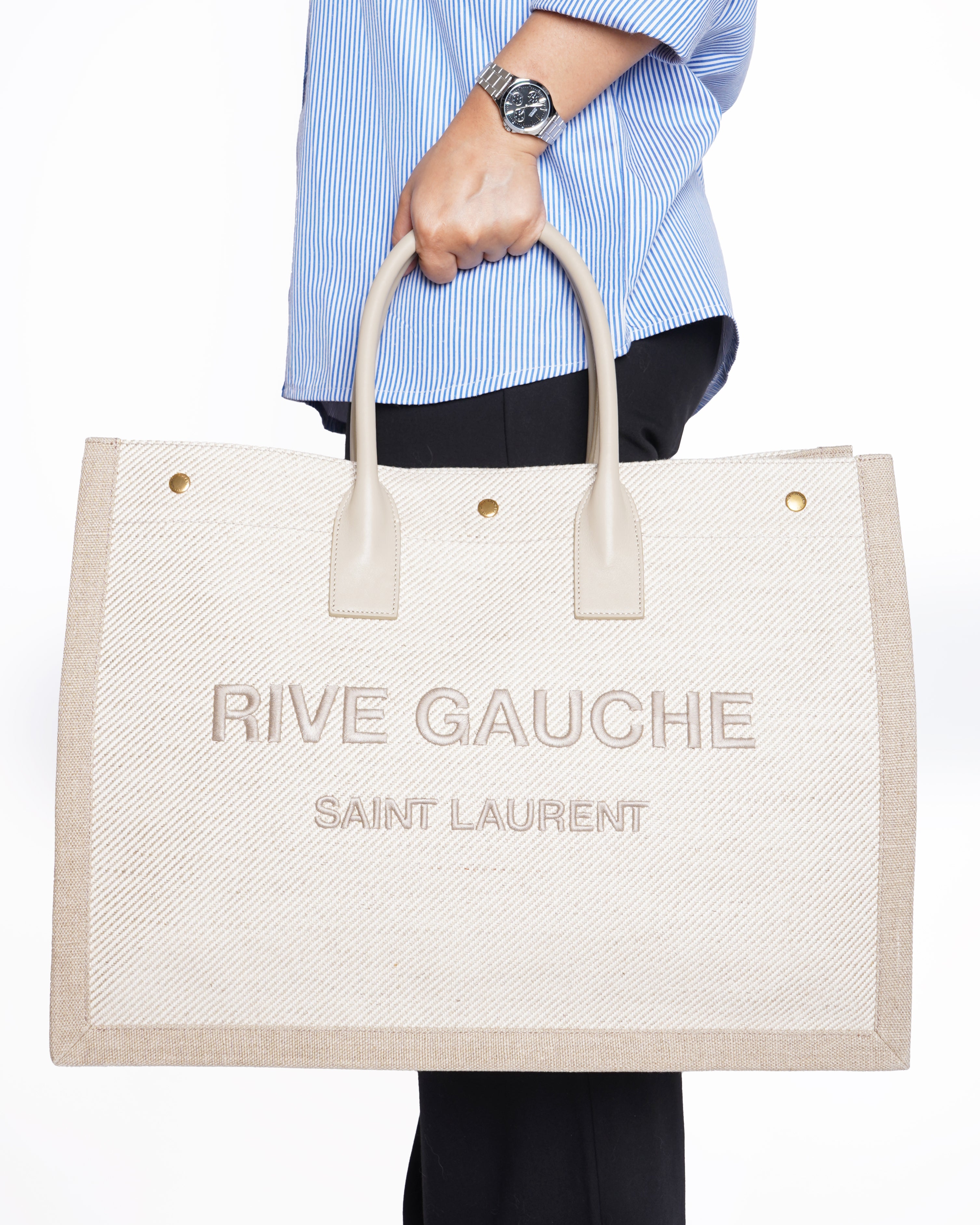 New Saint Laurent Rive Gauche Tote In Beige