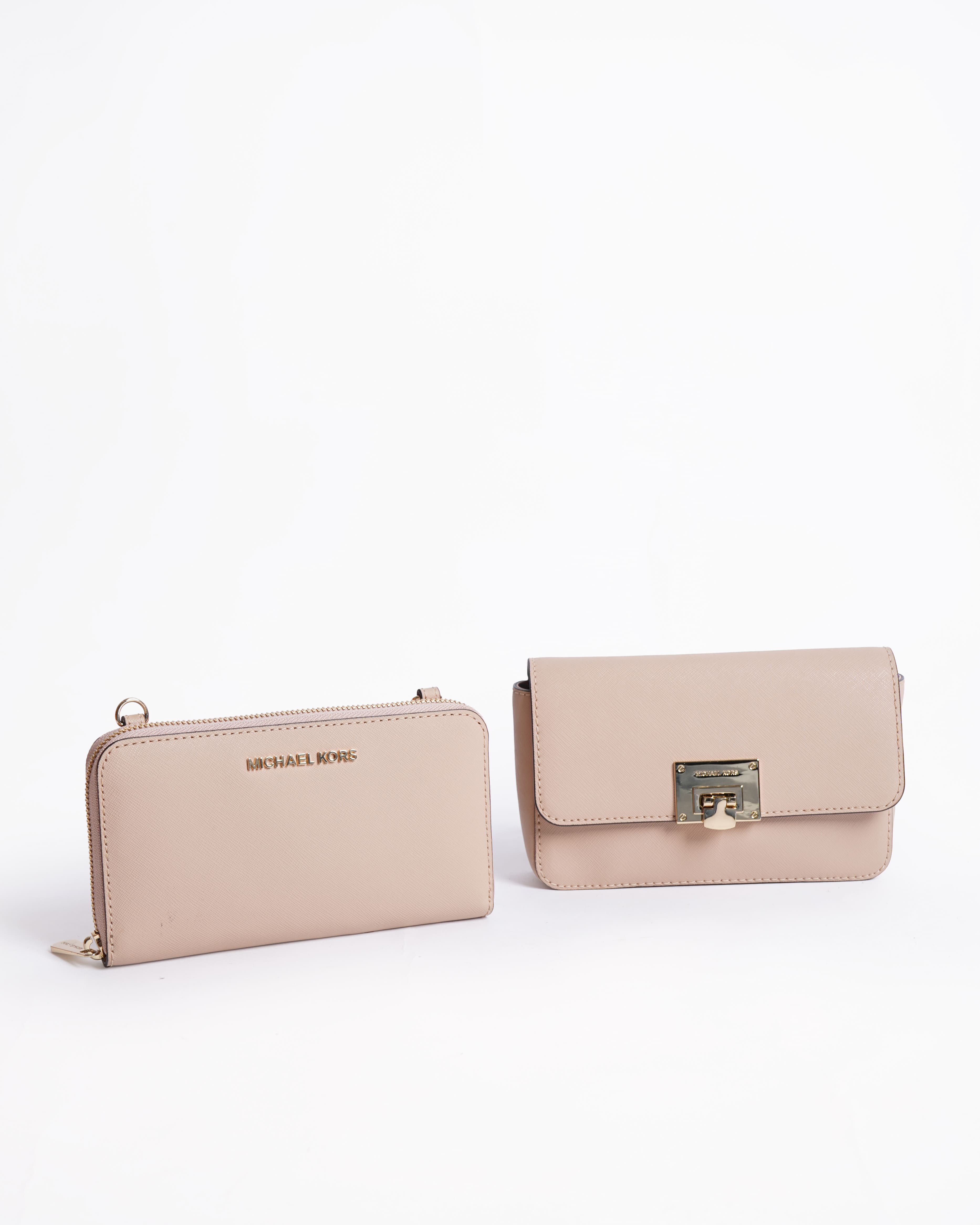 New Michael Kors Zipper Crossbody In Beige & Pink