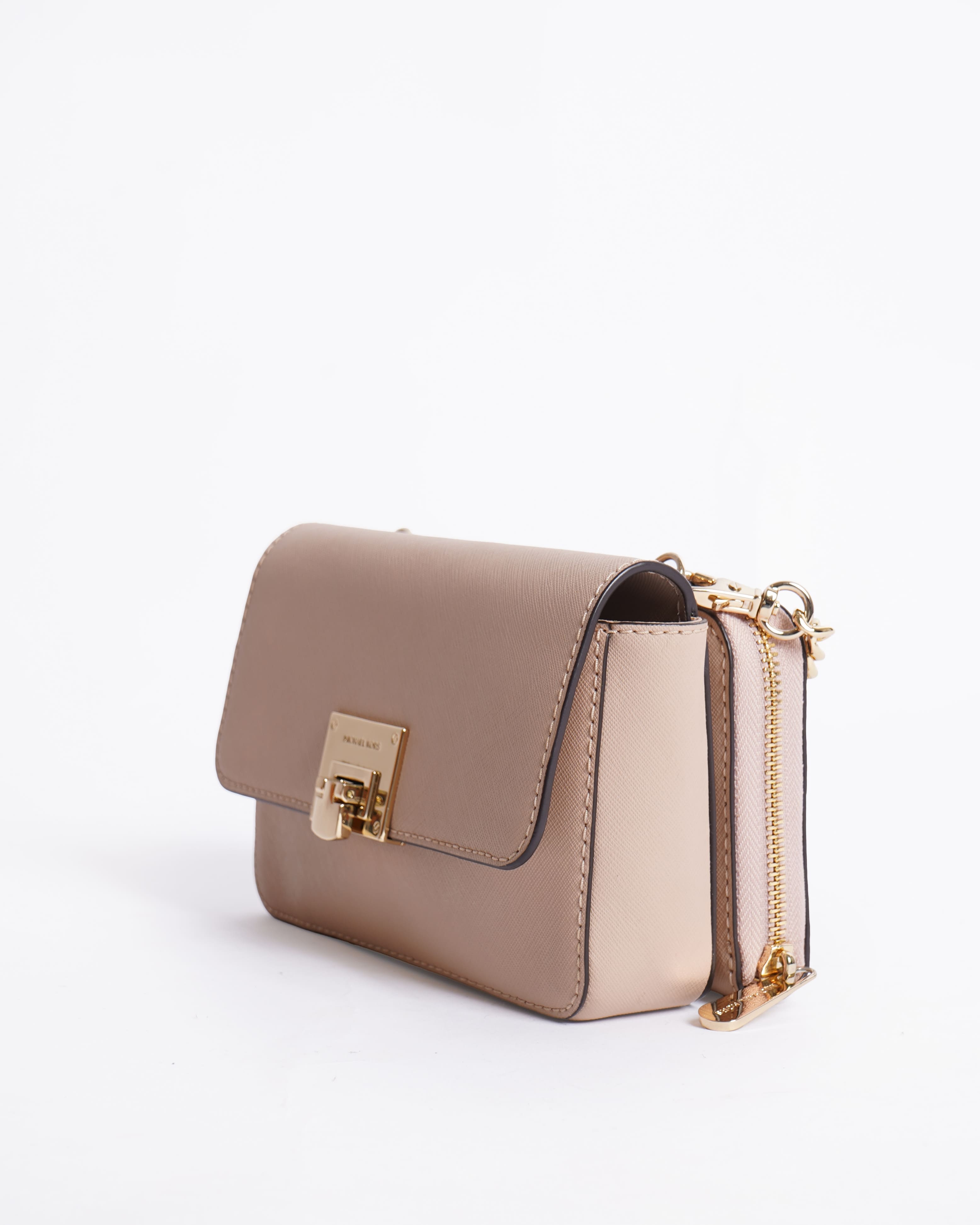 New Michael Kors Zipper Crossbody In Beige & Pink