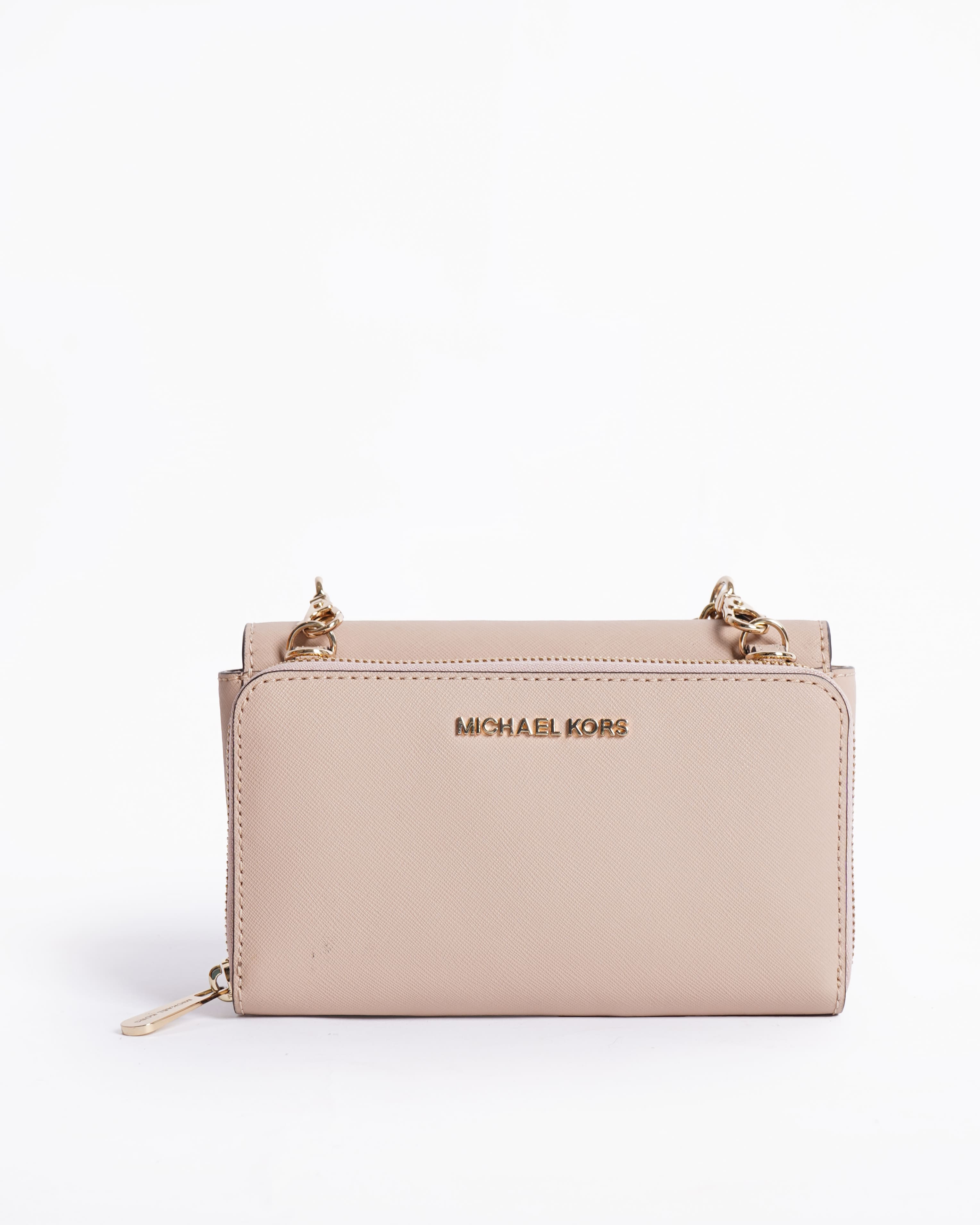 New Michael Kors Zipper Crossbody In Beige & Pink