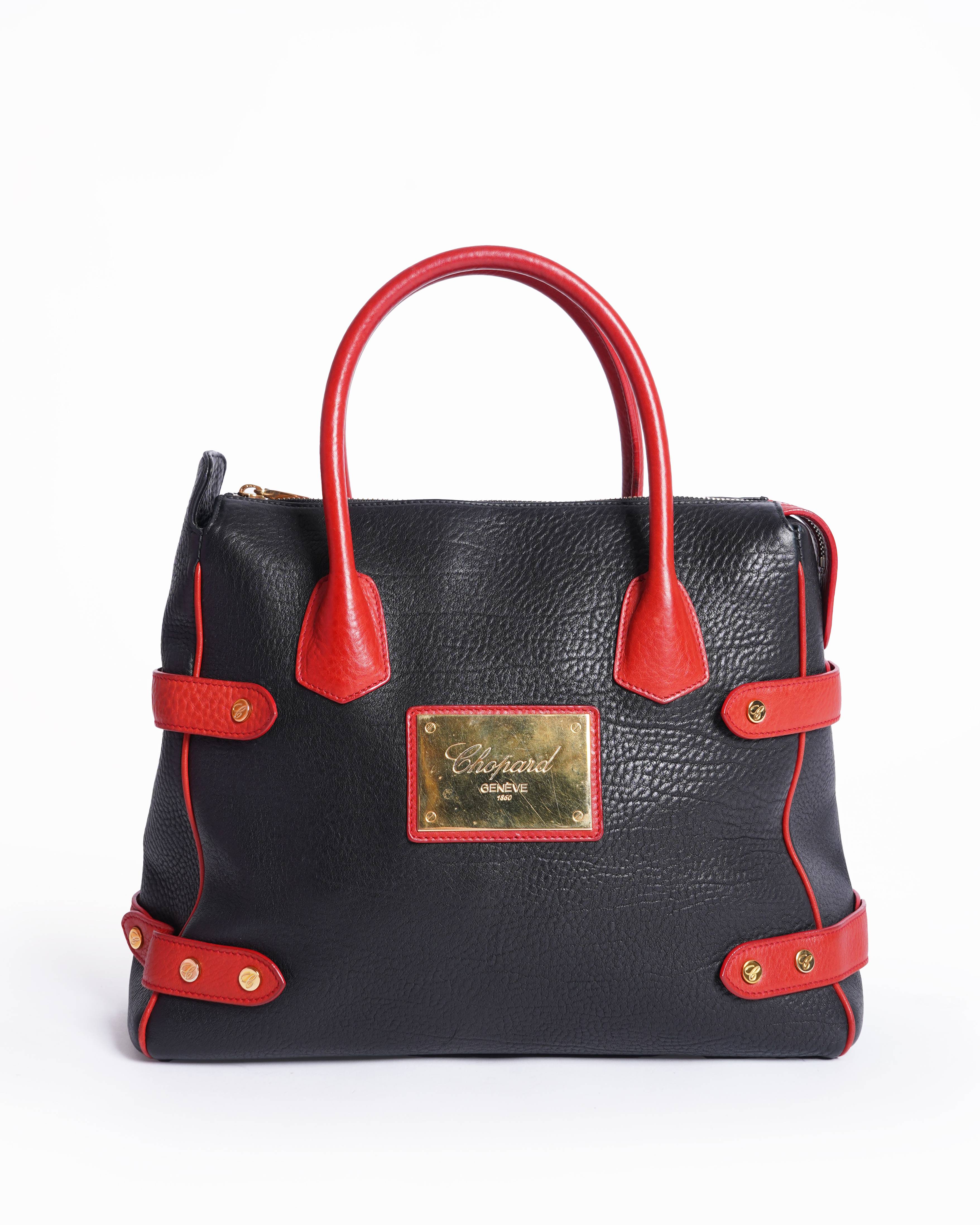 Chopard Genève black and red leather handbag