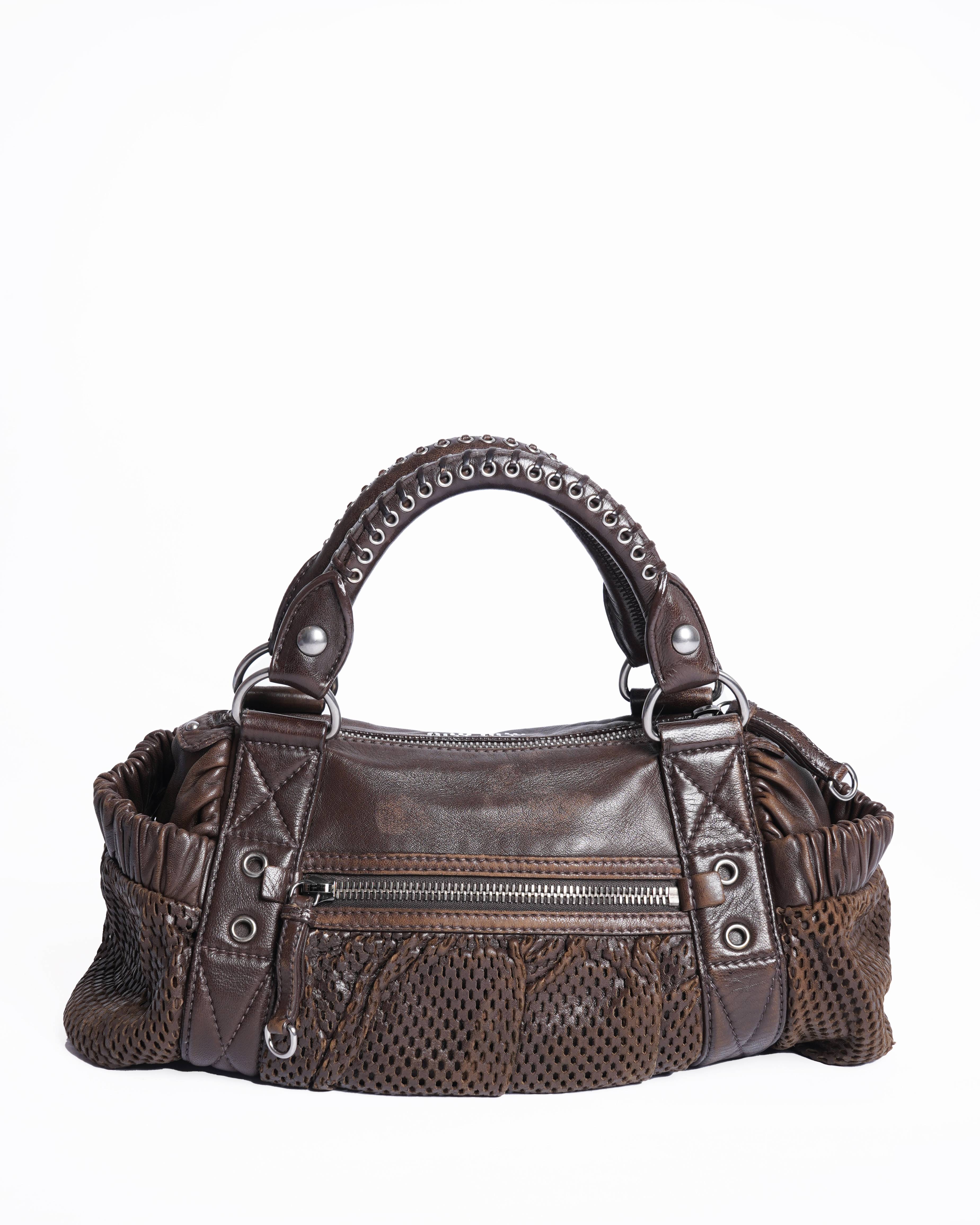 Miu miu shopper perforated brown shoulder bag
