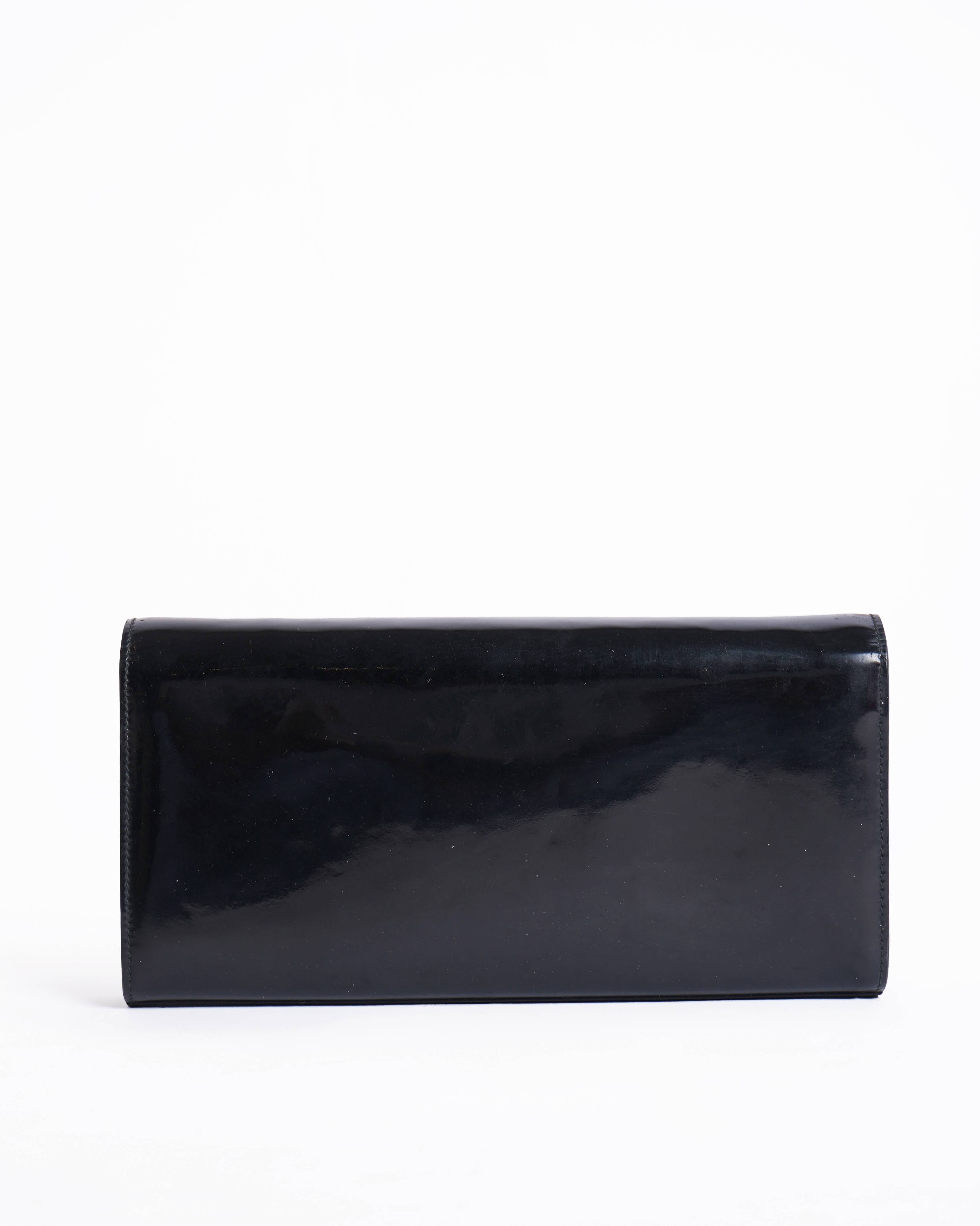 Saint Laurent Black Patent Leather Cassandre Clutch Bag