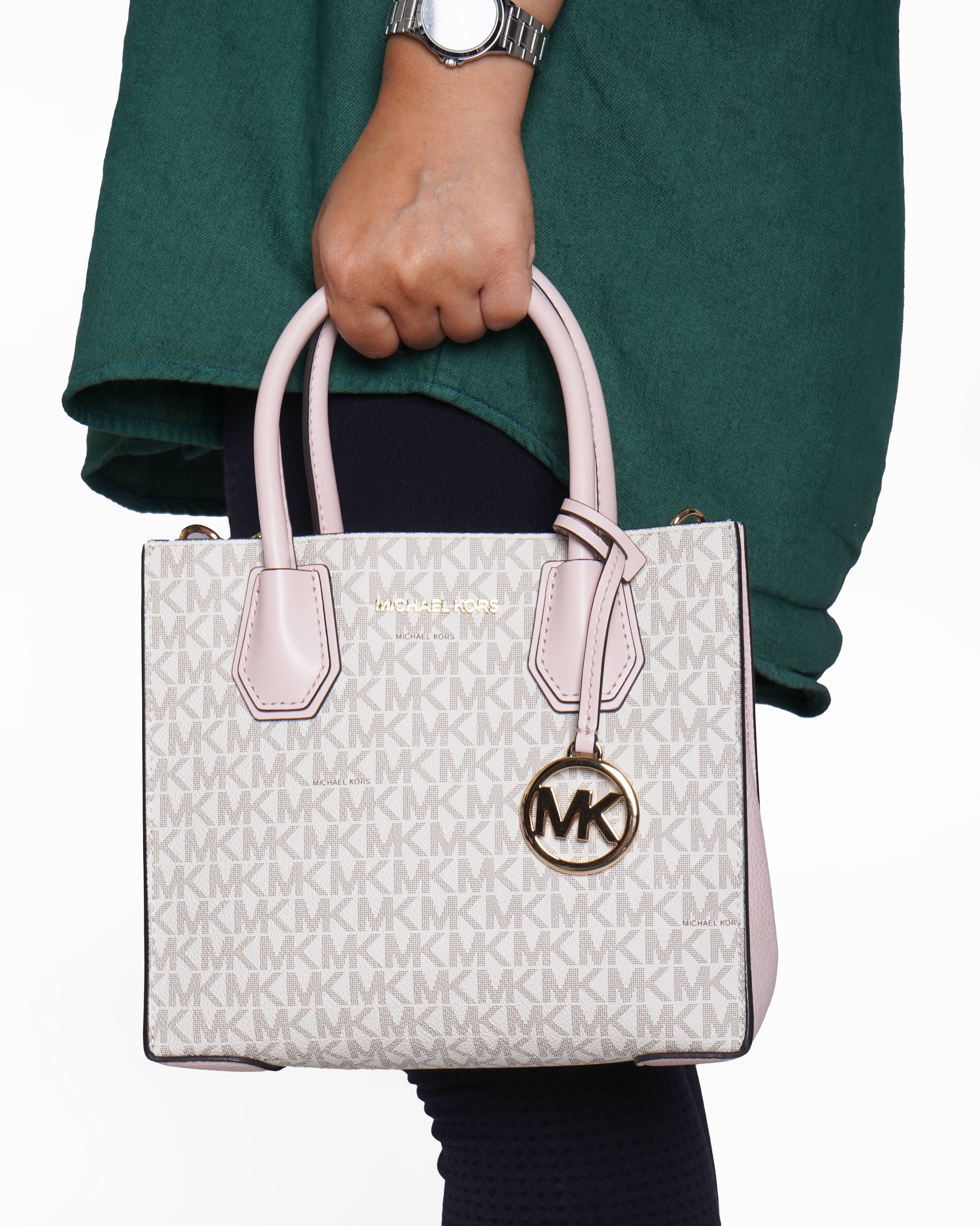 Michael kors mercer pink and signature logo satchel Bag