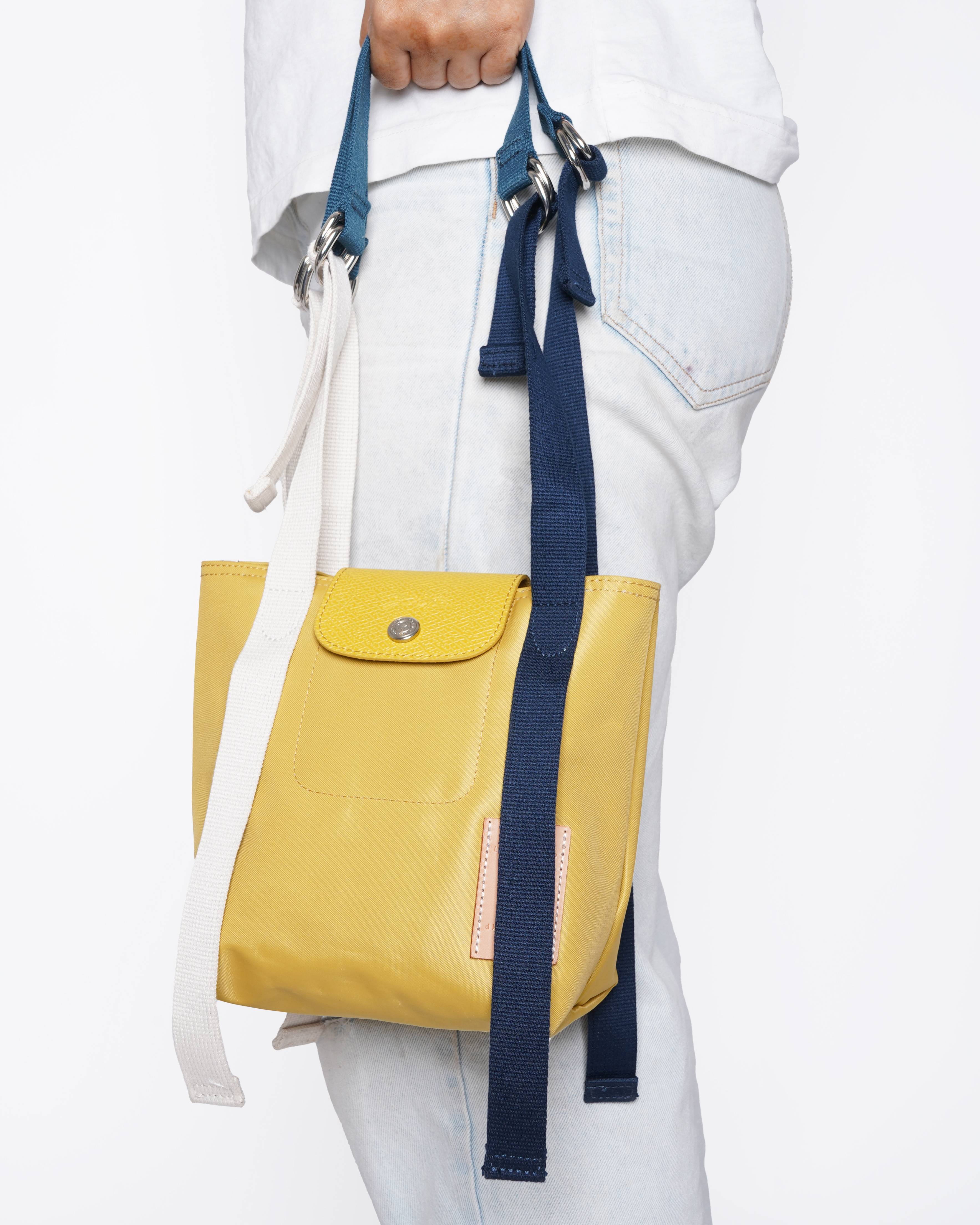 New Long Champ Small Nylon Tote In Mustard