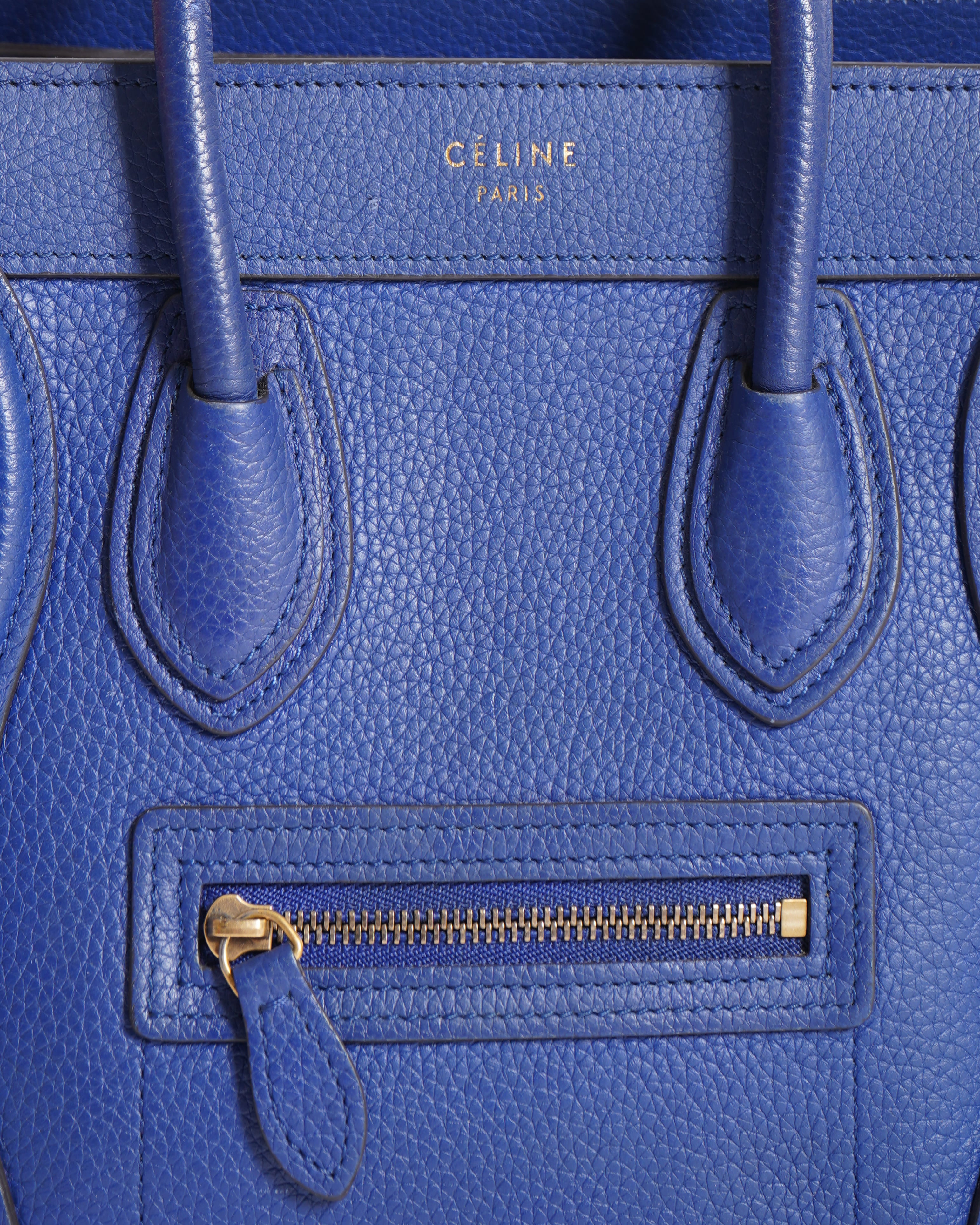 Celine Navy Blue Leather Nano Luggage Tote