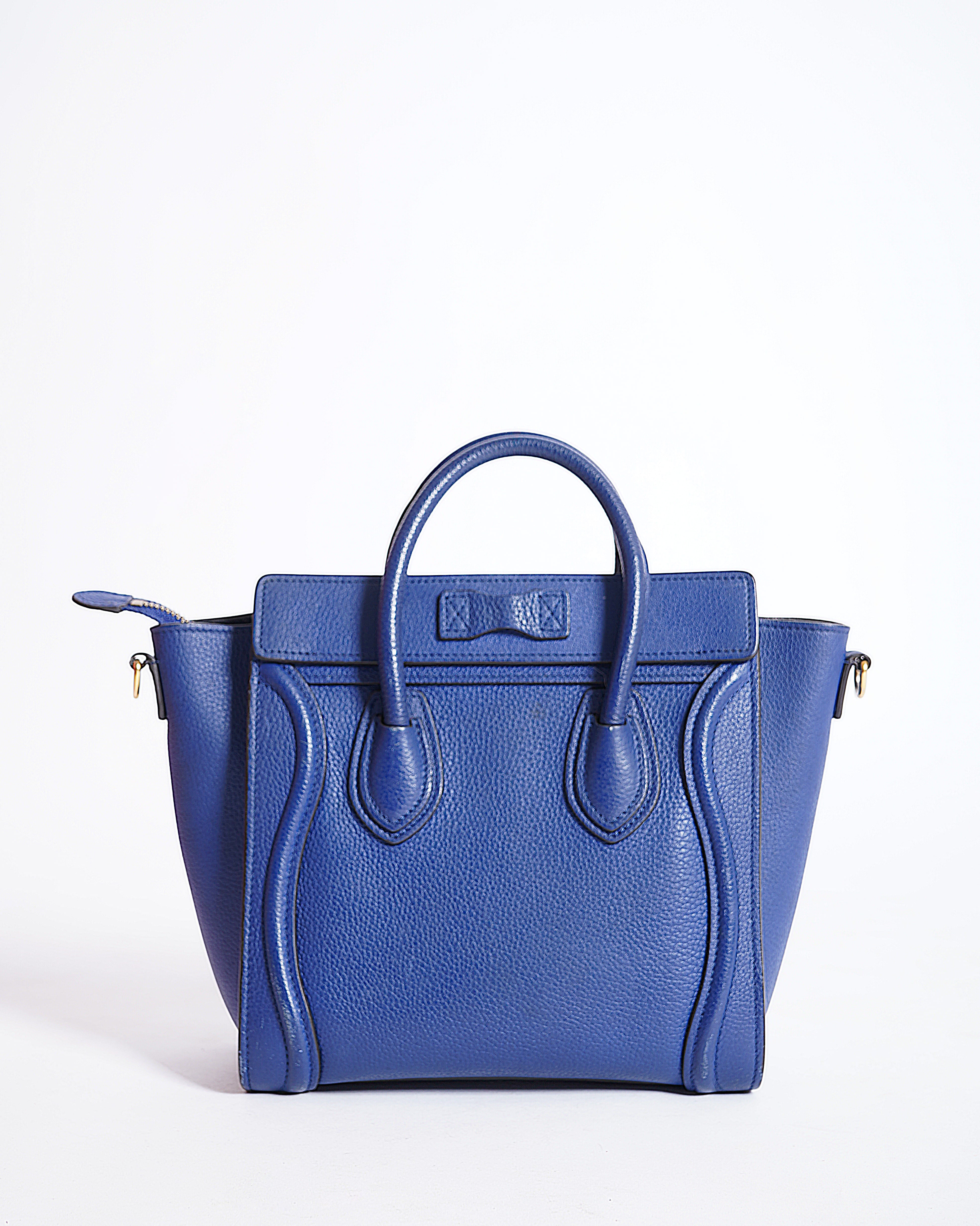 Celine Navy Blue Leather Nano Luggage Tote