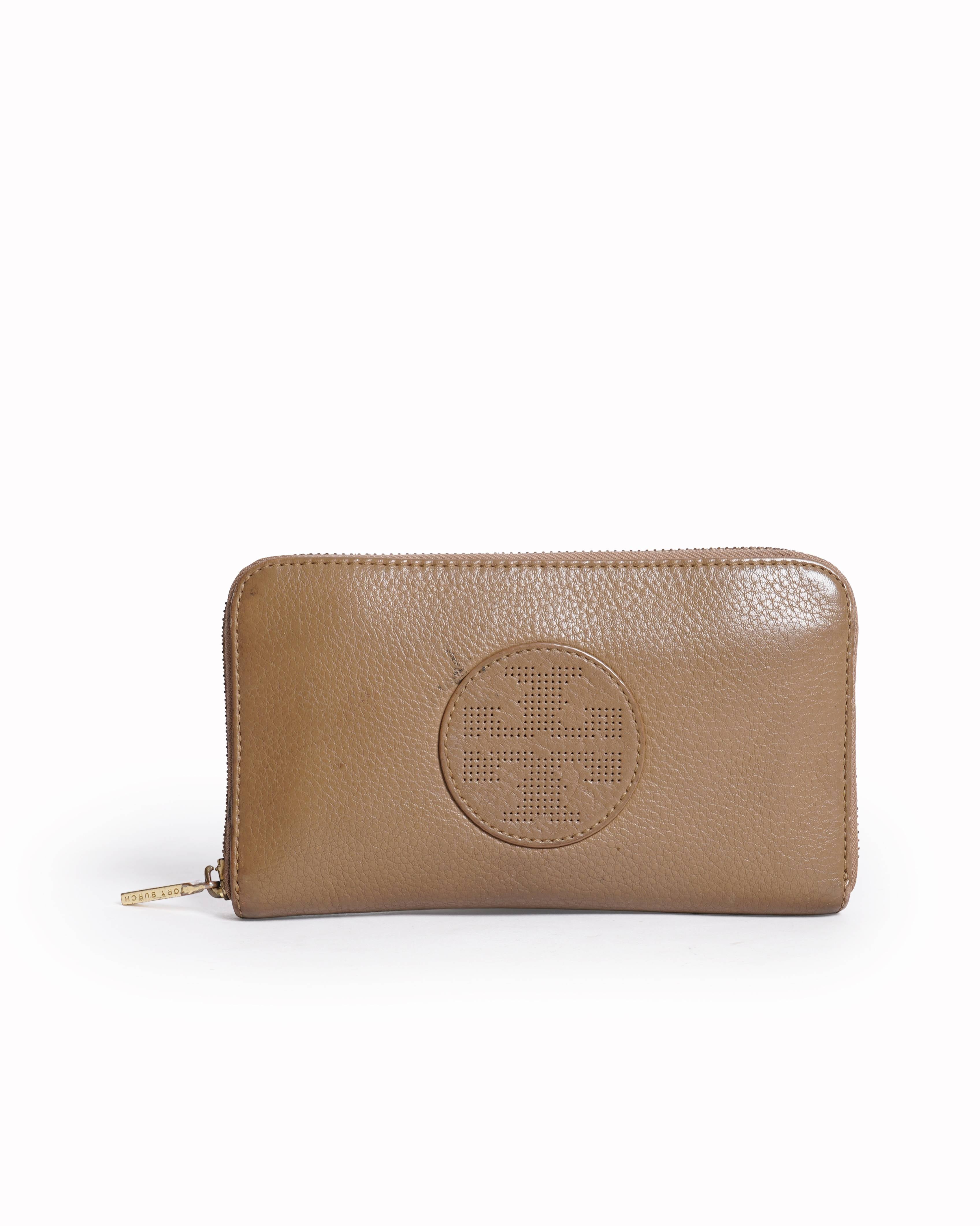 Tory burch brown zip around wallet