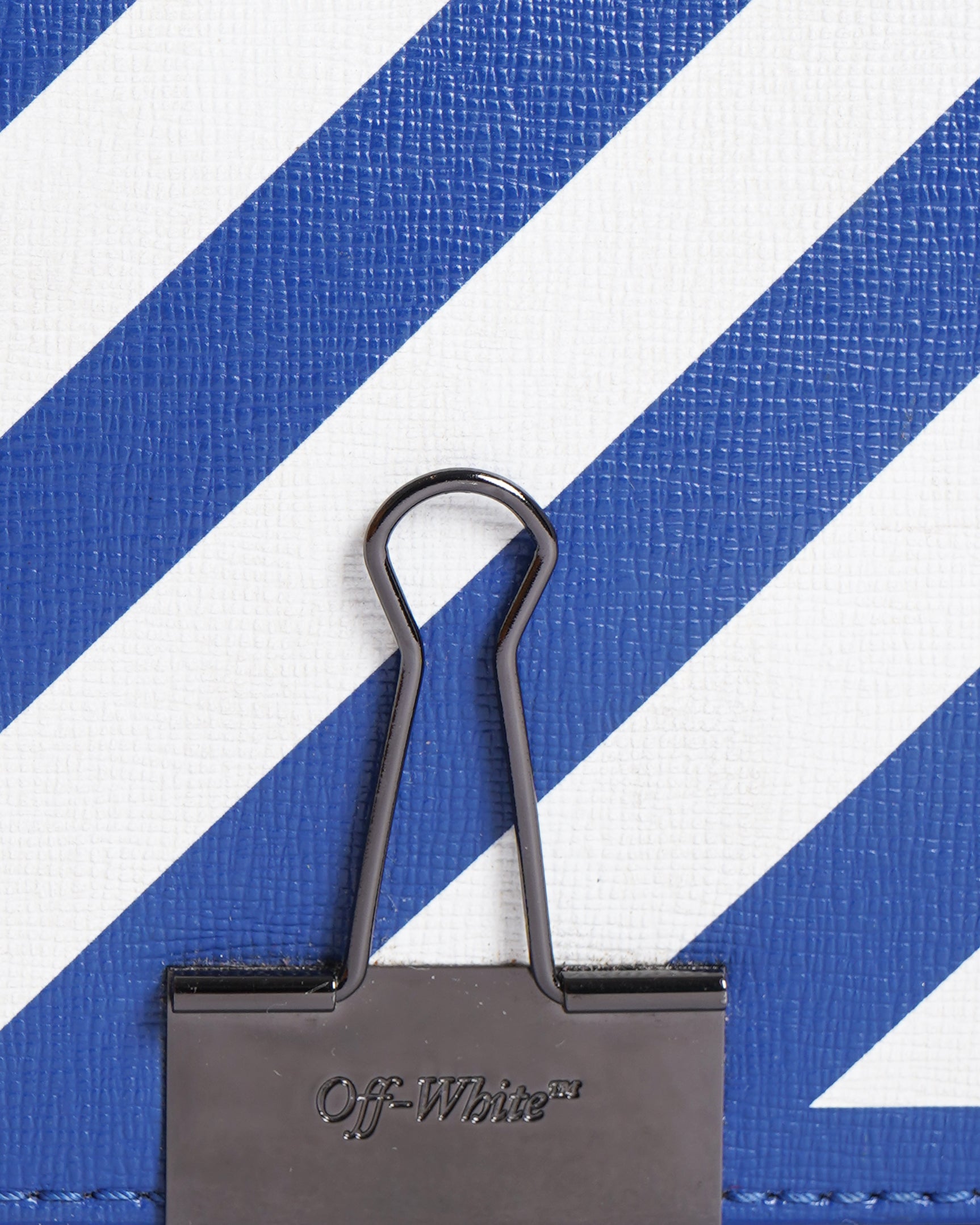 Off White Blue/White Diagonal Print Leather Binder Clip Crossbody Bag