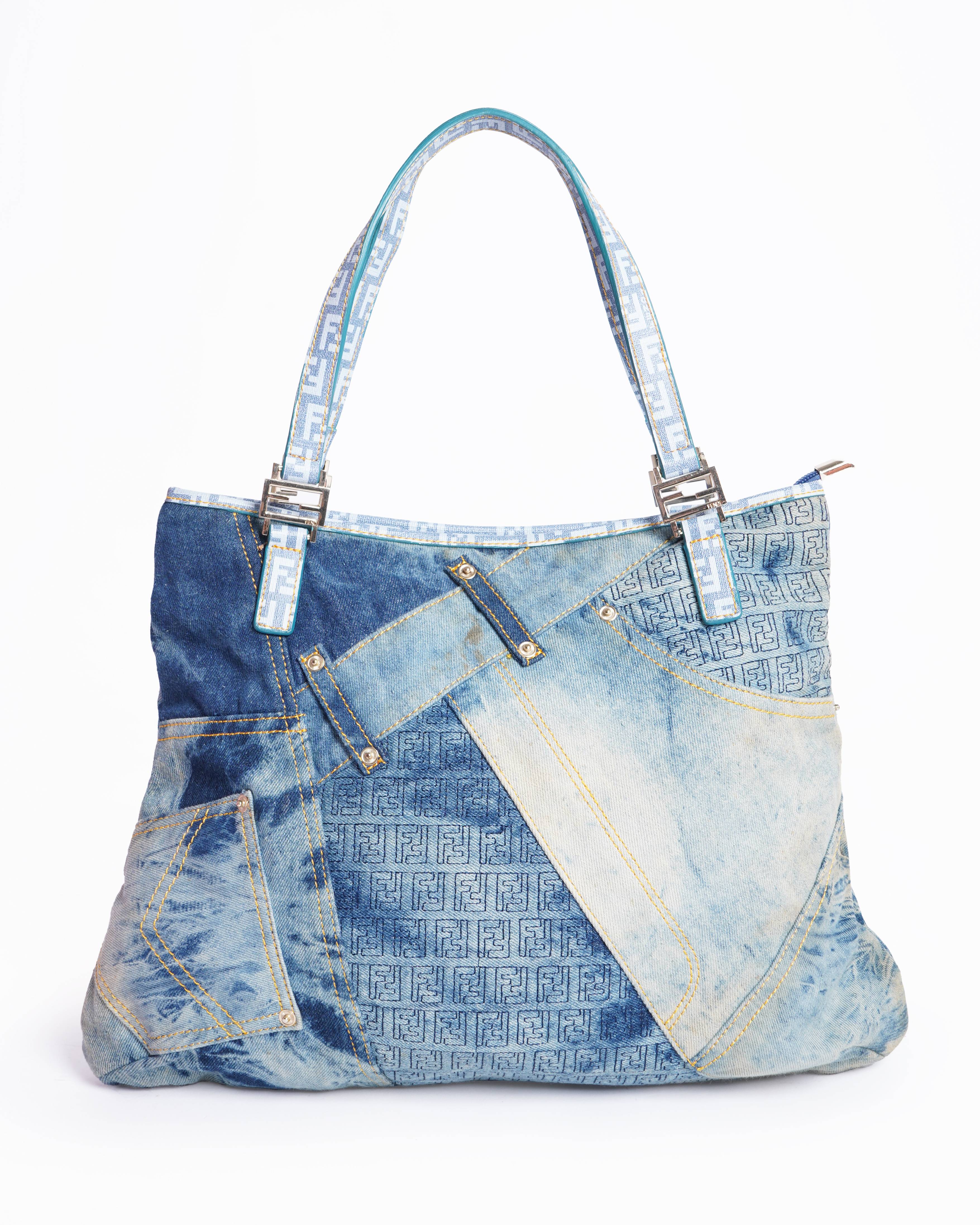Fendi ff logo denim tote bag