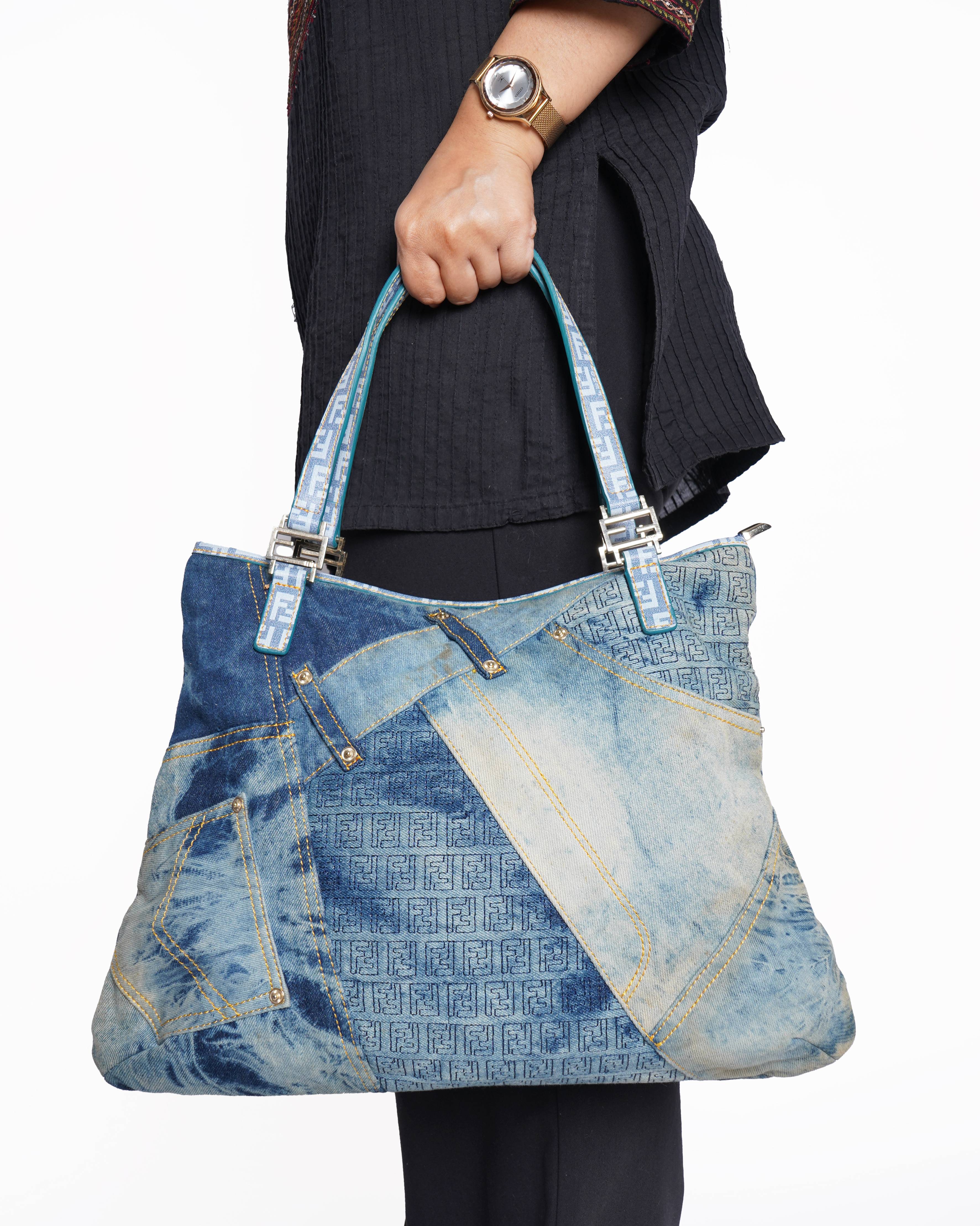 Fendi ff logo denim tote bag