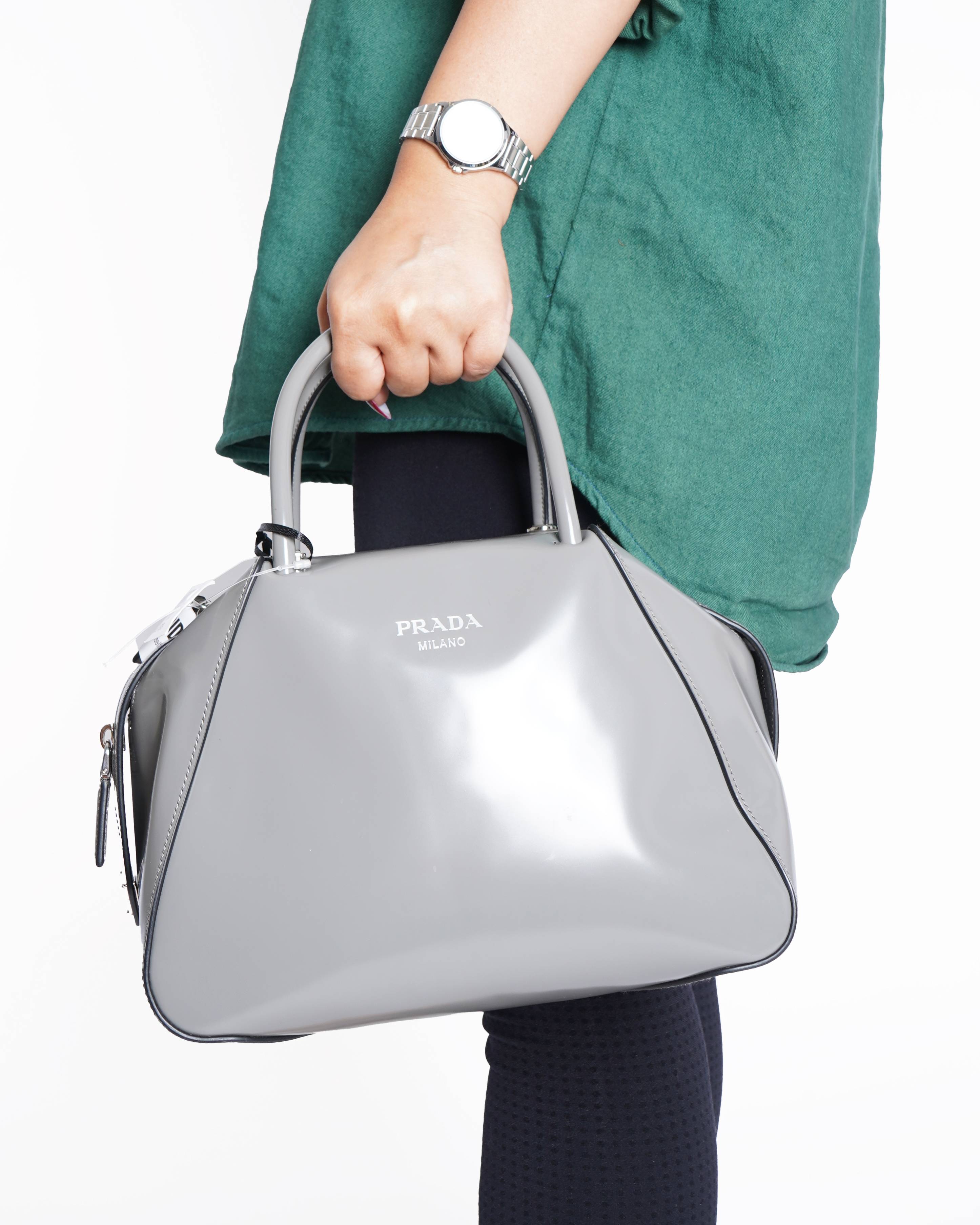 New Prada grey supernova satchel bag
