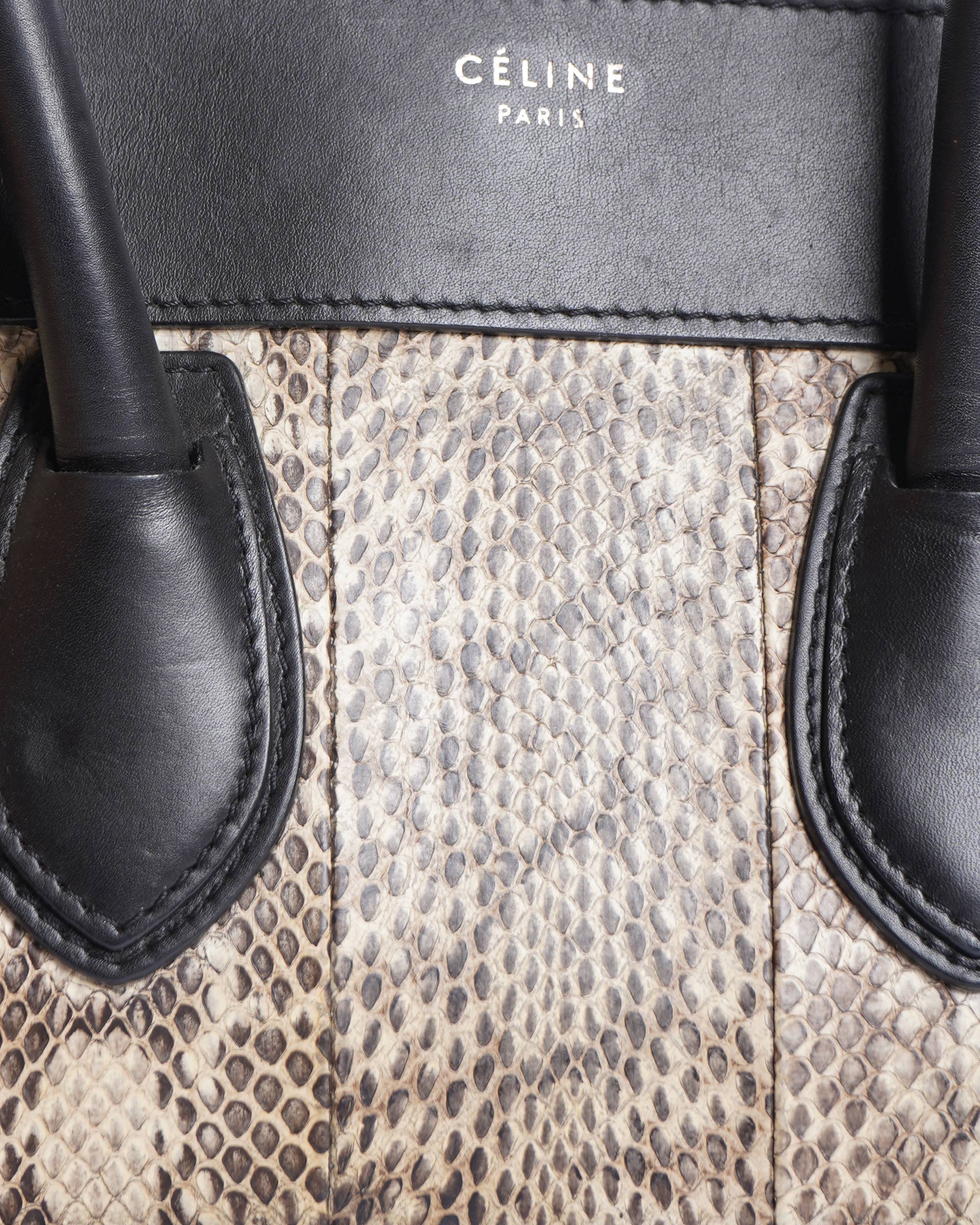 Celine Black/Beige Python & Leather Luggage Mini Tote