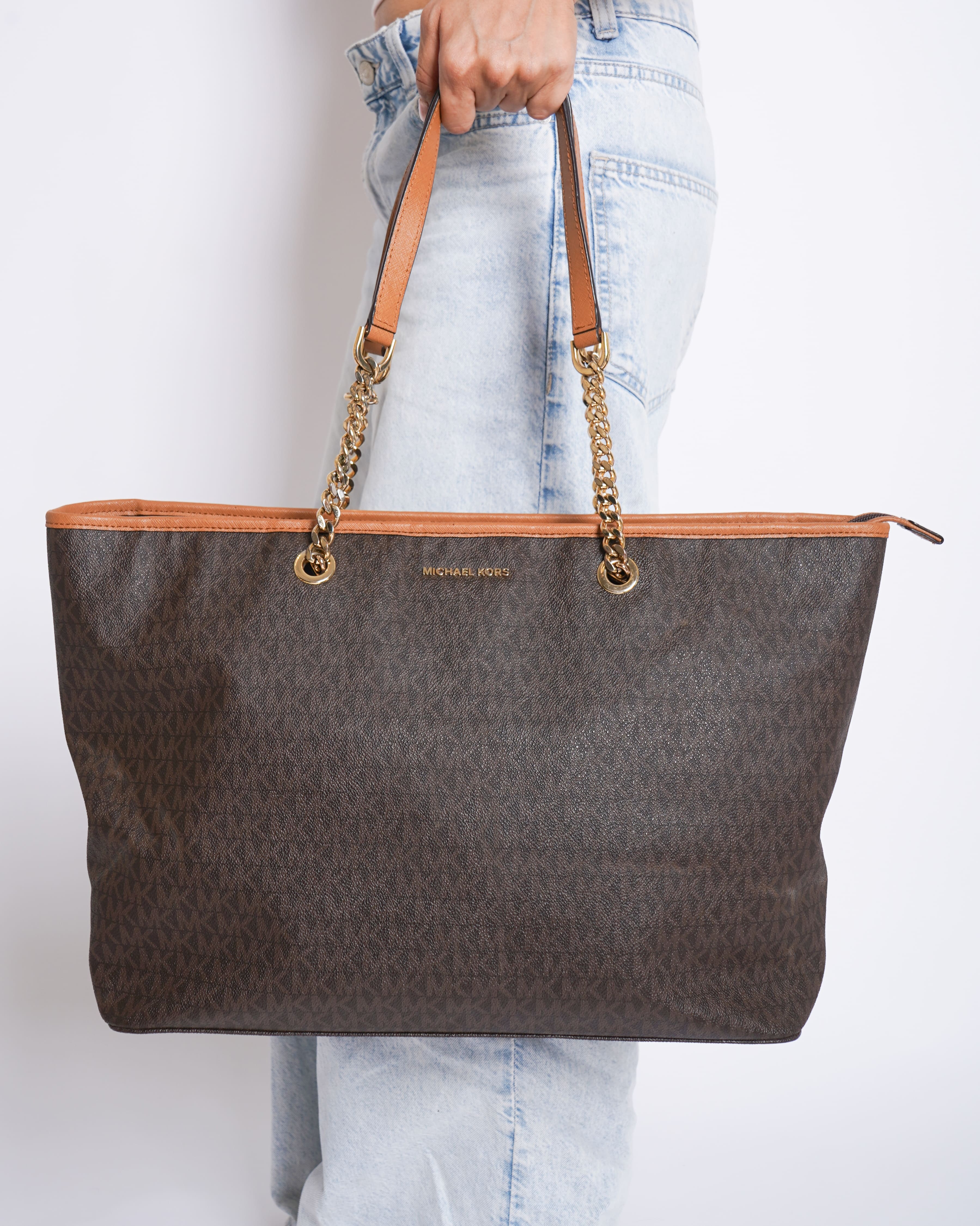 Michael Kors Monogram Tote In Brown