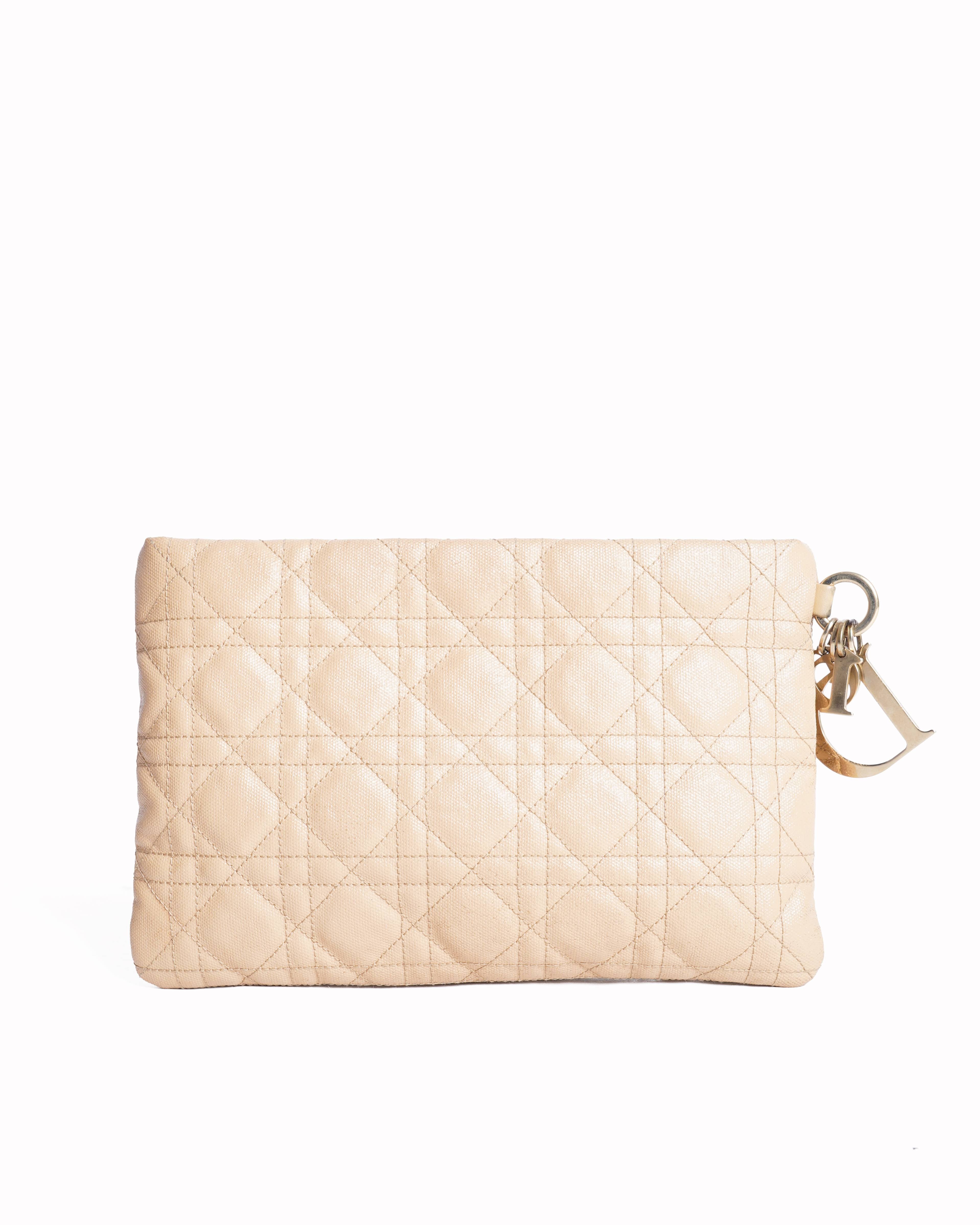 Christian Dior Beige Cannage Quilted Coated Canvas Panarea Clutch Bag