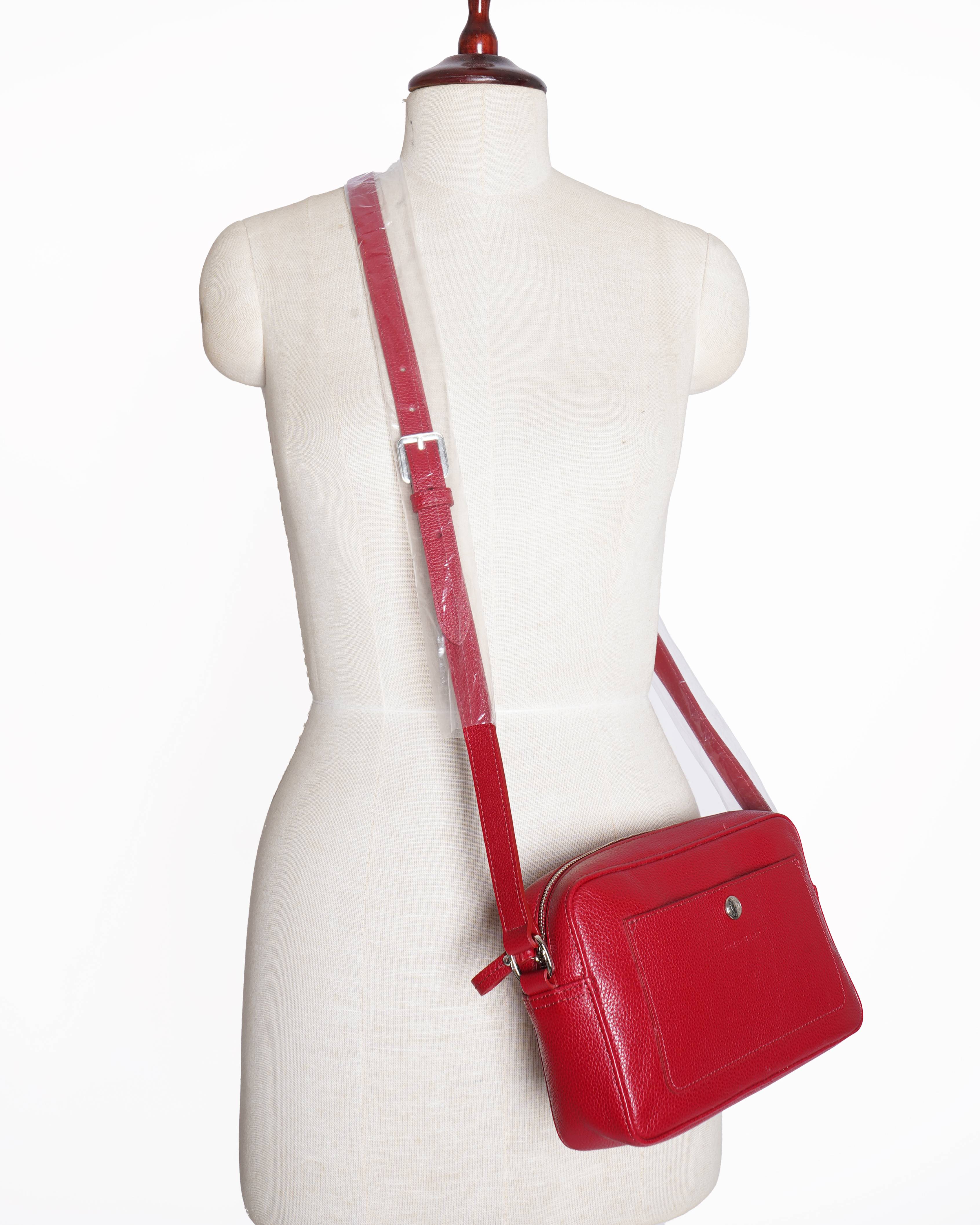 New Longchamp Leather Crossbody Bag In red