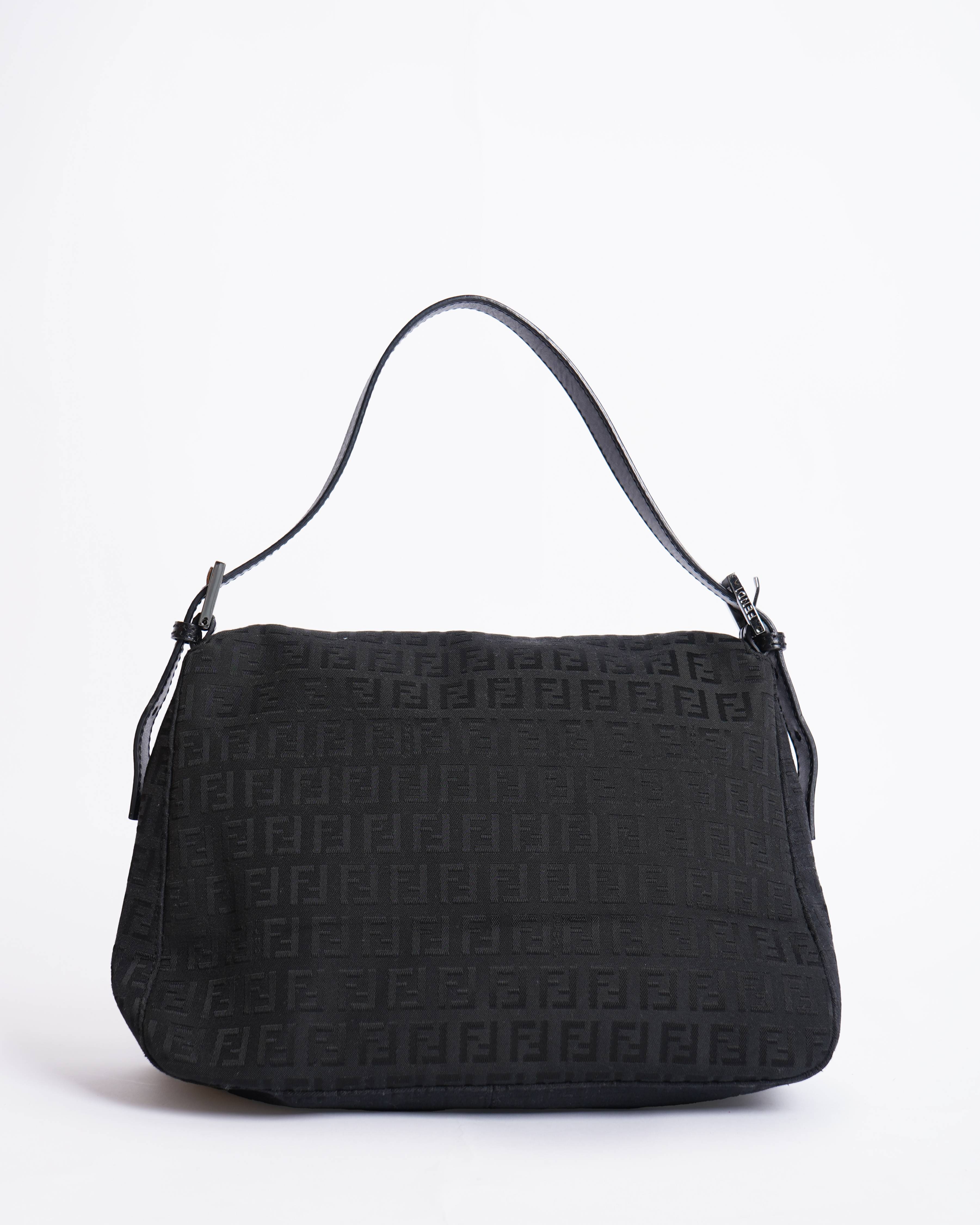 Fendi Zucchino Mama Forever Baguette Hobo Shoulder Bag In Black