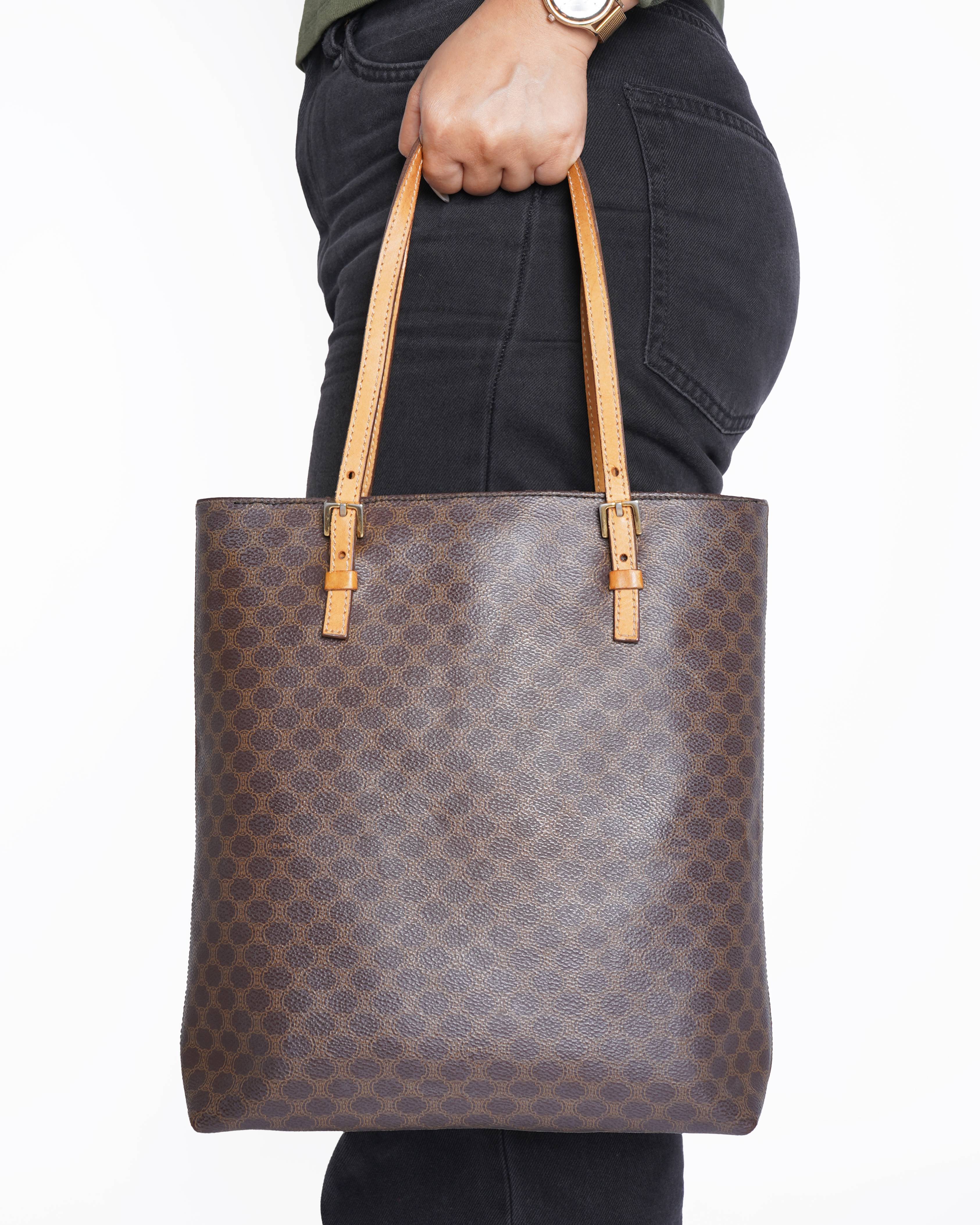 Celine Macadam Brazon pattern Leather Tote bag Brown