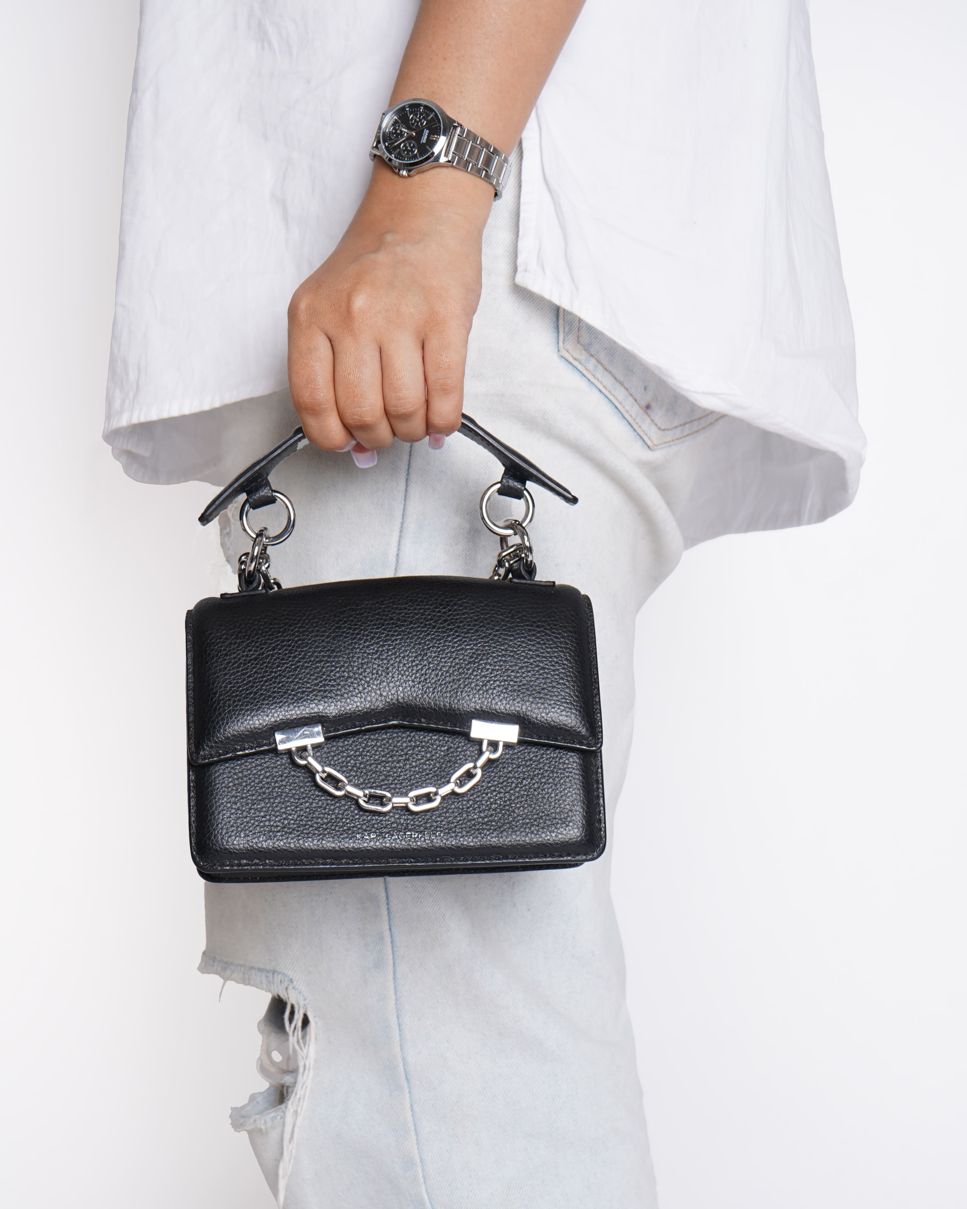 KARL LAGERFELD K/SEVEN GRAIN LEATHER SHOULDER BAG