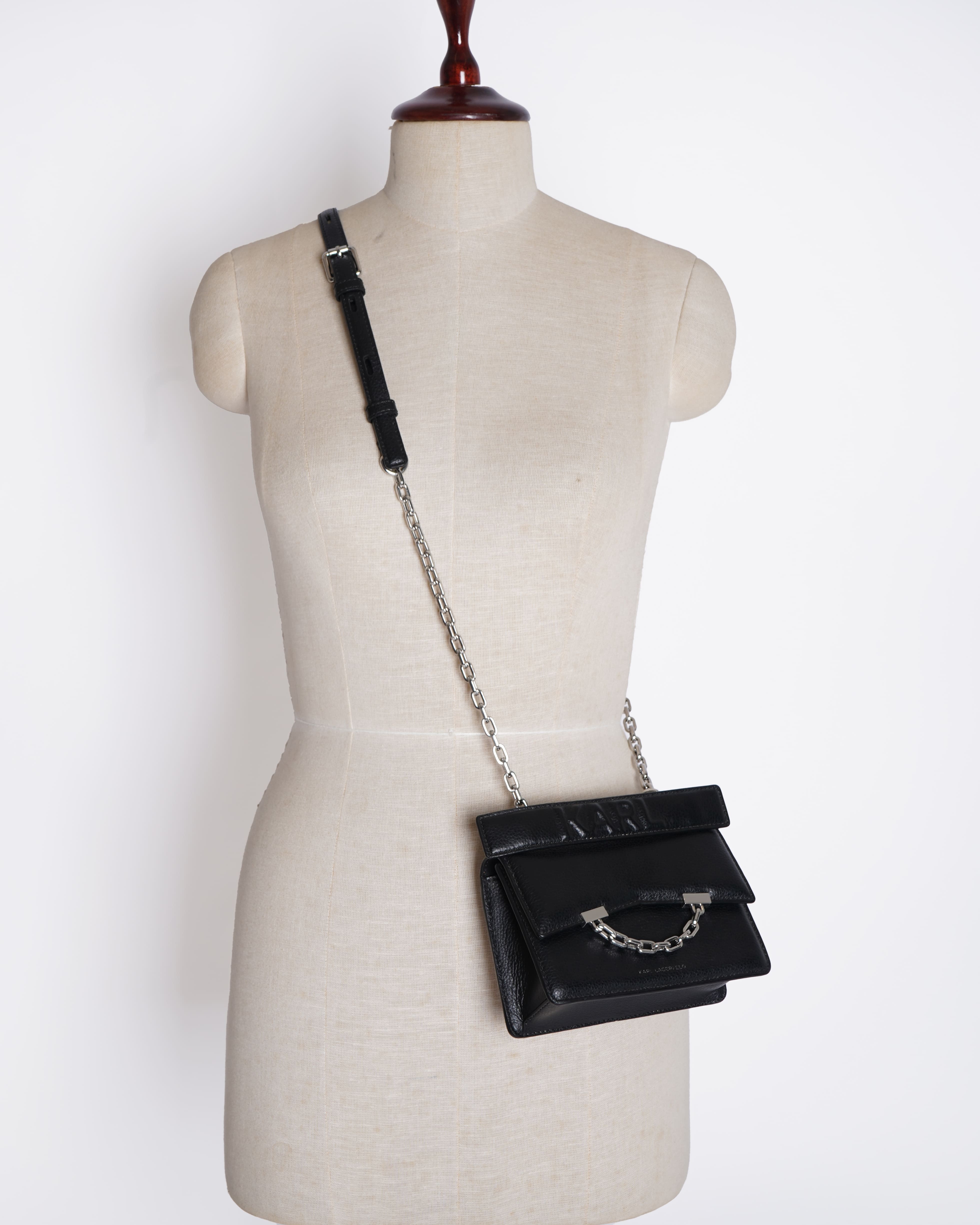 KARL LAGERFELD K/SEVEN GRAIN LEATHER SHOULDER BAG