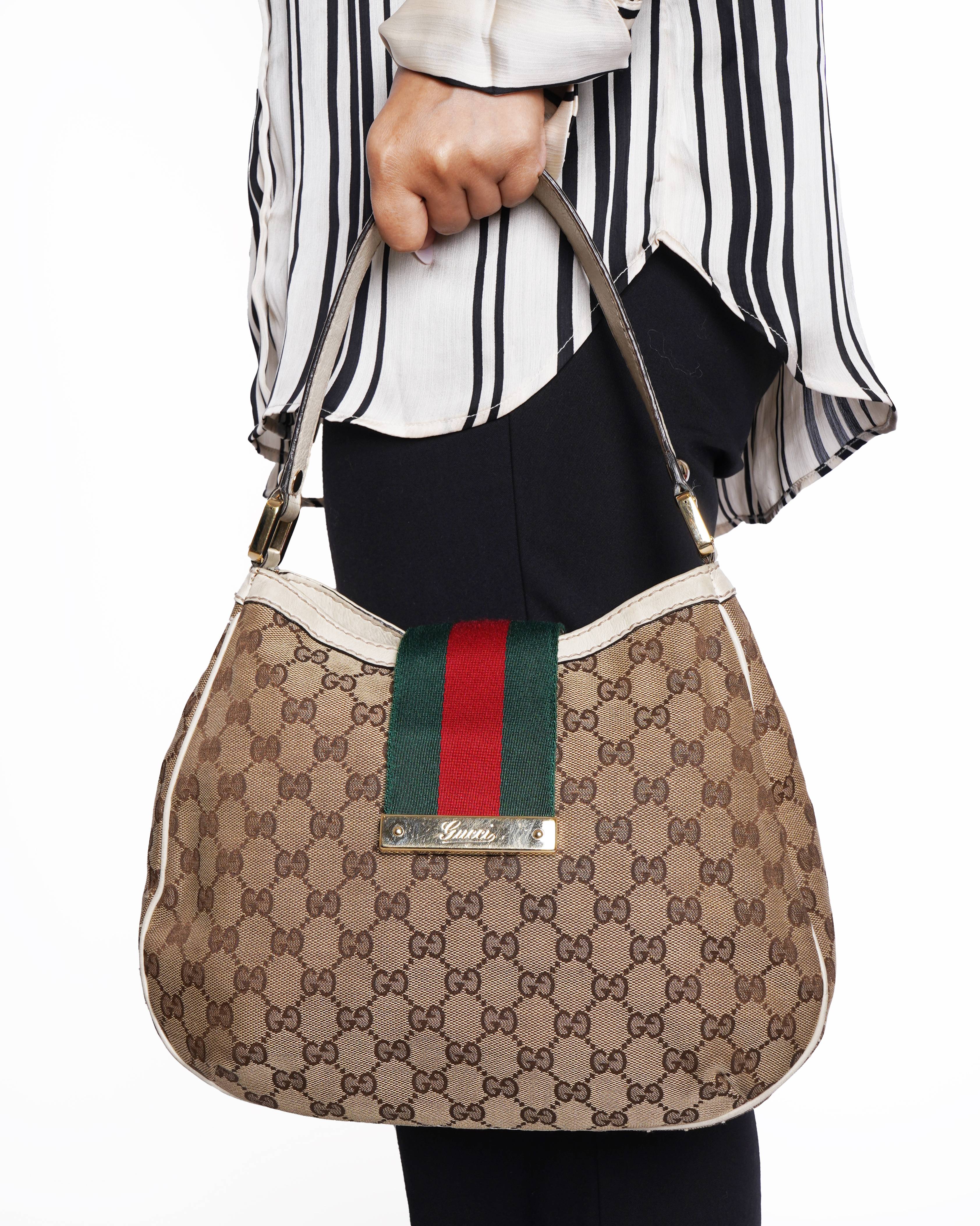 Gucci Beige/Brown GG Canvas And Leather
Medium New Ladies Web Hobo