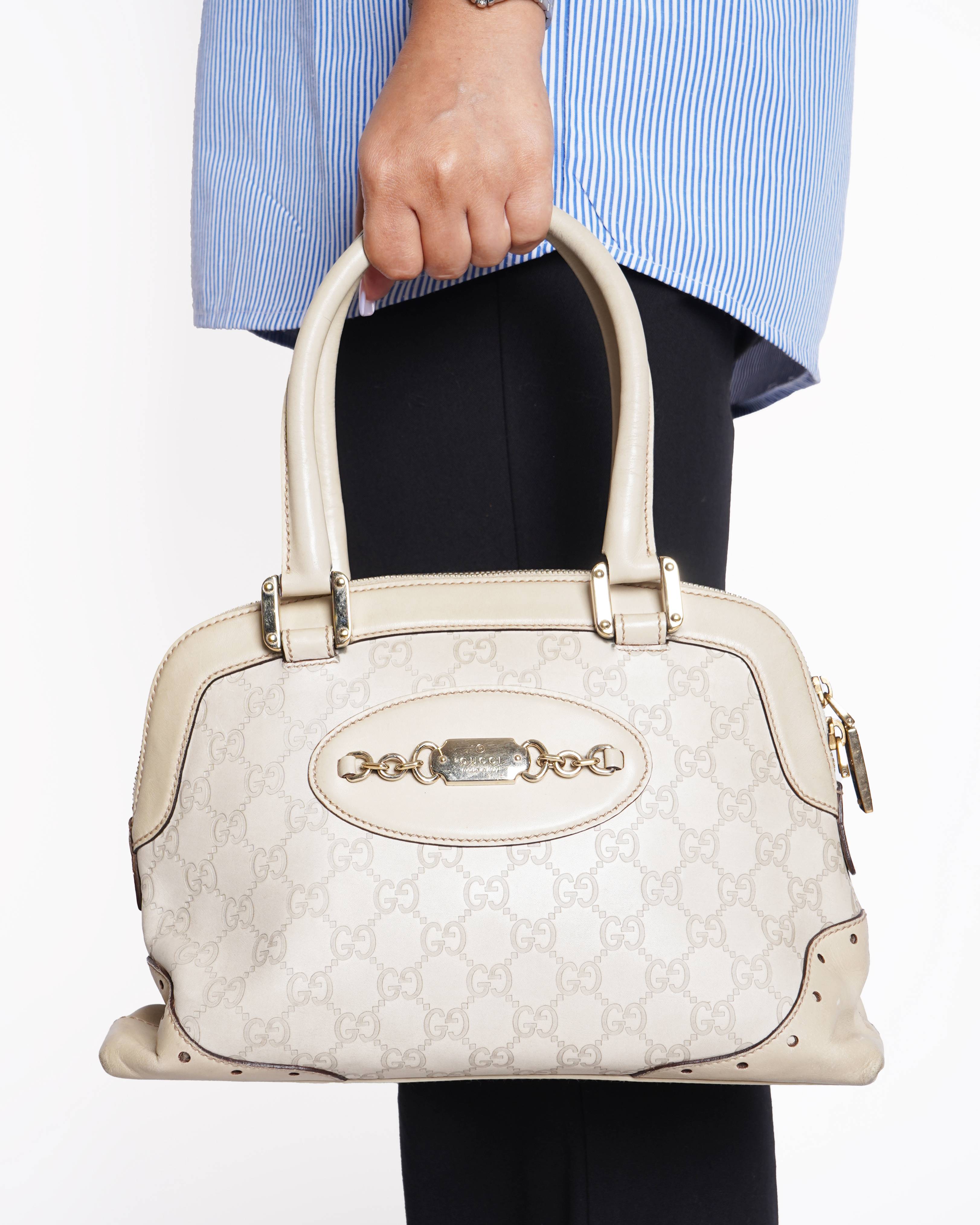 Gucci Off White Guccissima Leather Large Punch Satchel