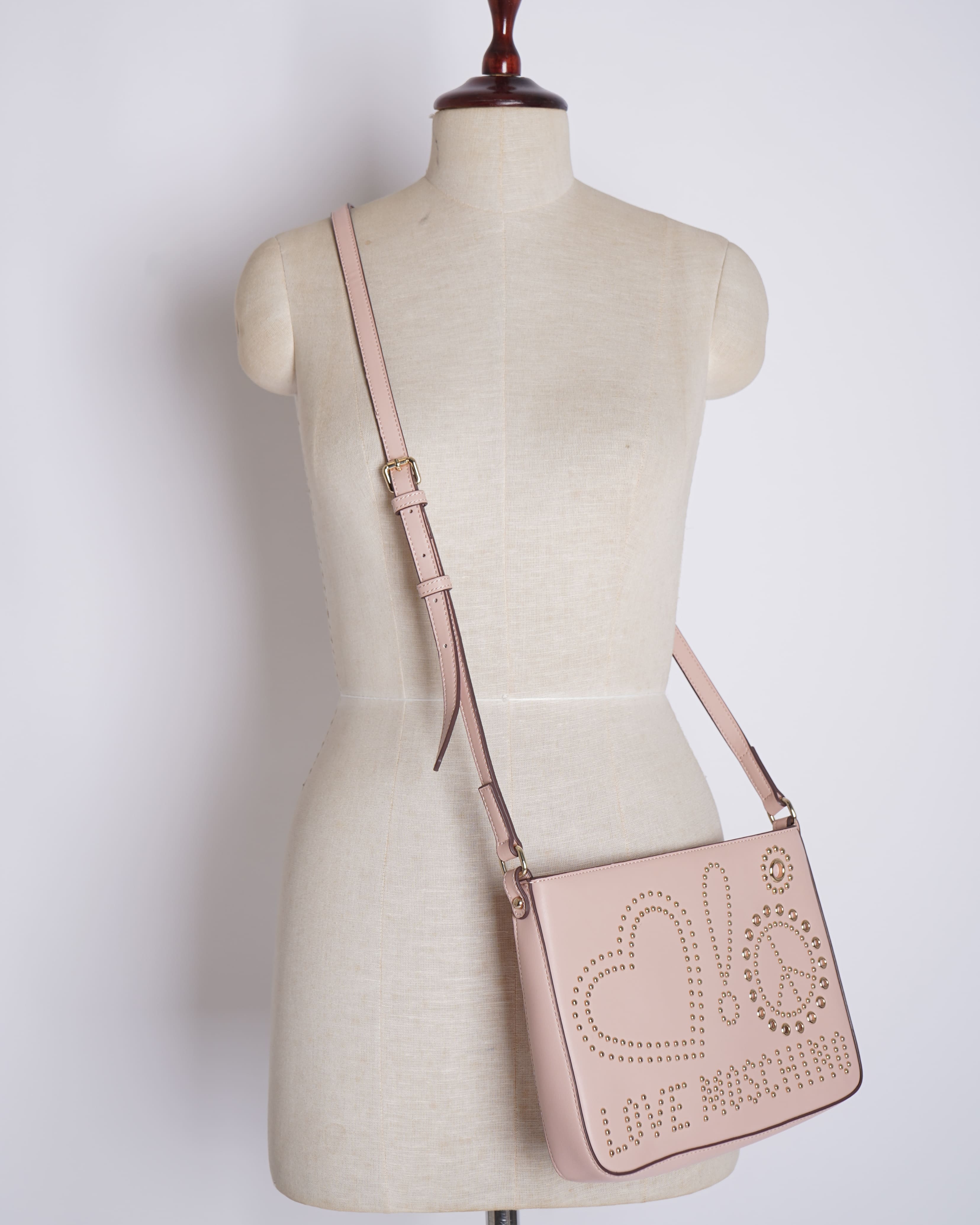Love Moschino Women's Studded Logo CrossBody Bag in pink
