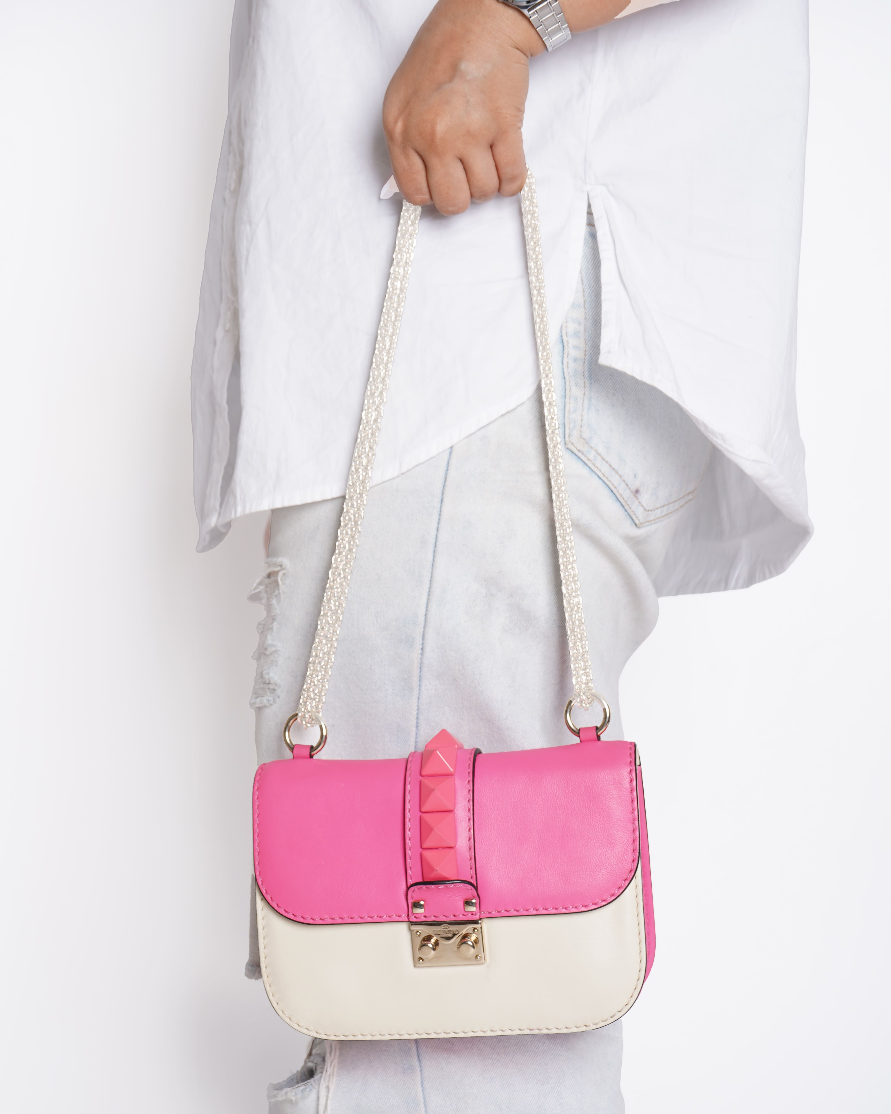 Valentino Rockstud goam lock pink shoulder Bag