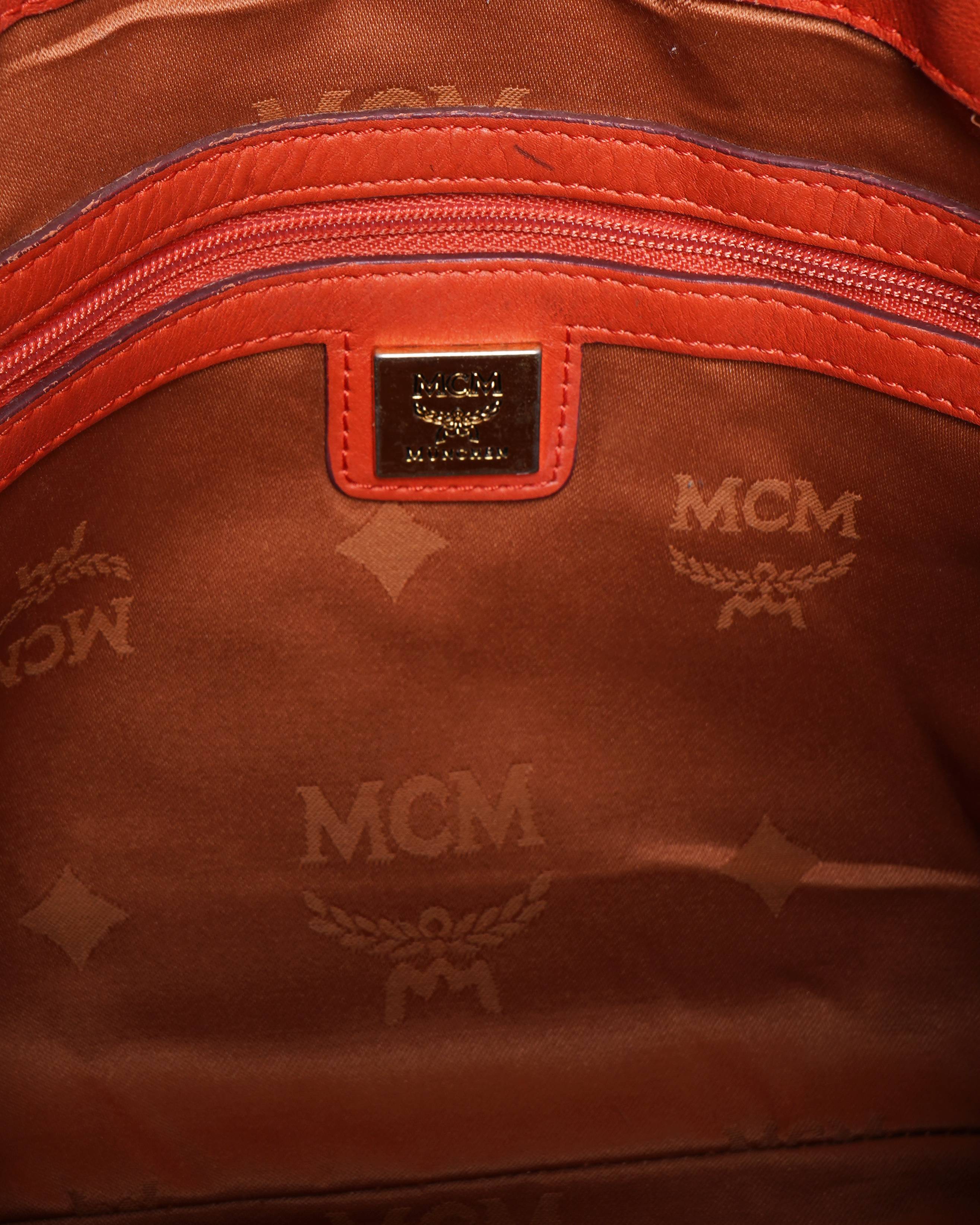 MCM Visetos coated canvas tote with orange and coral leather trim