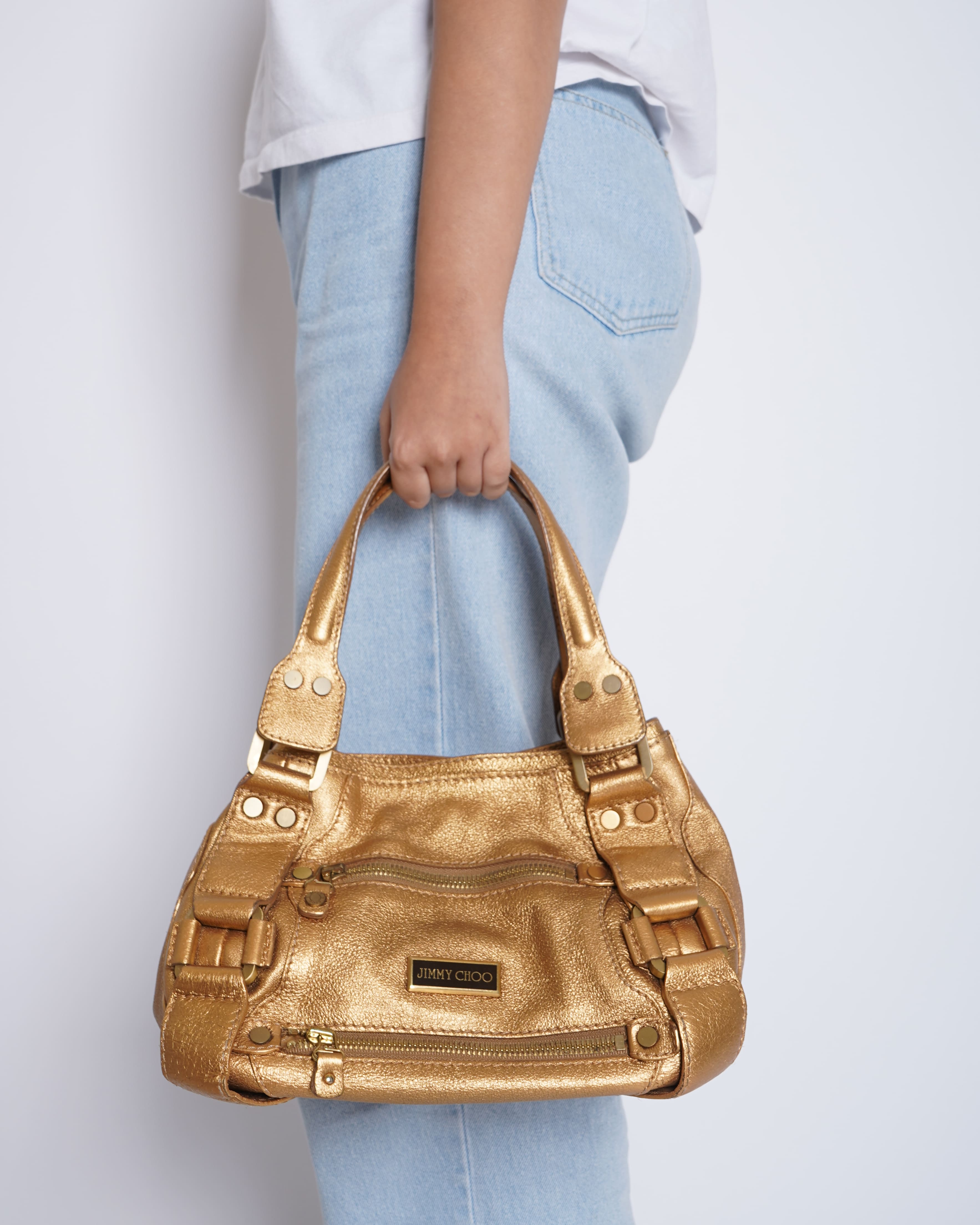Jimmy Choo Gold Leather Mahala Bag