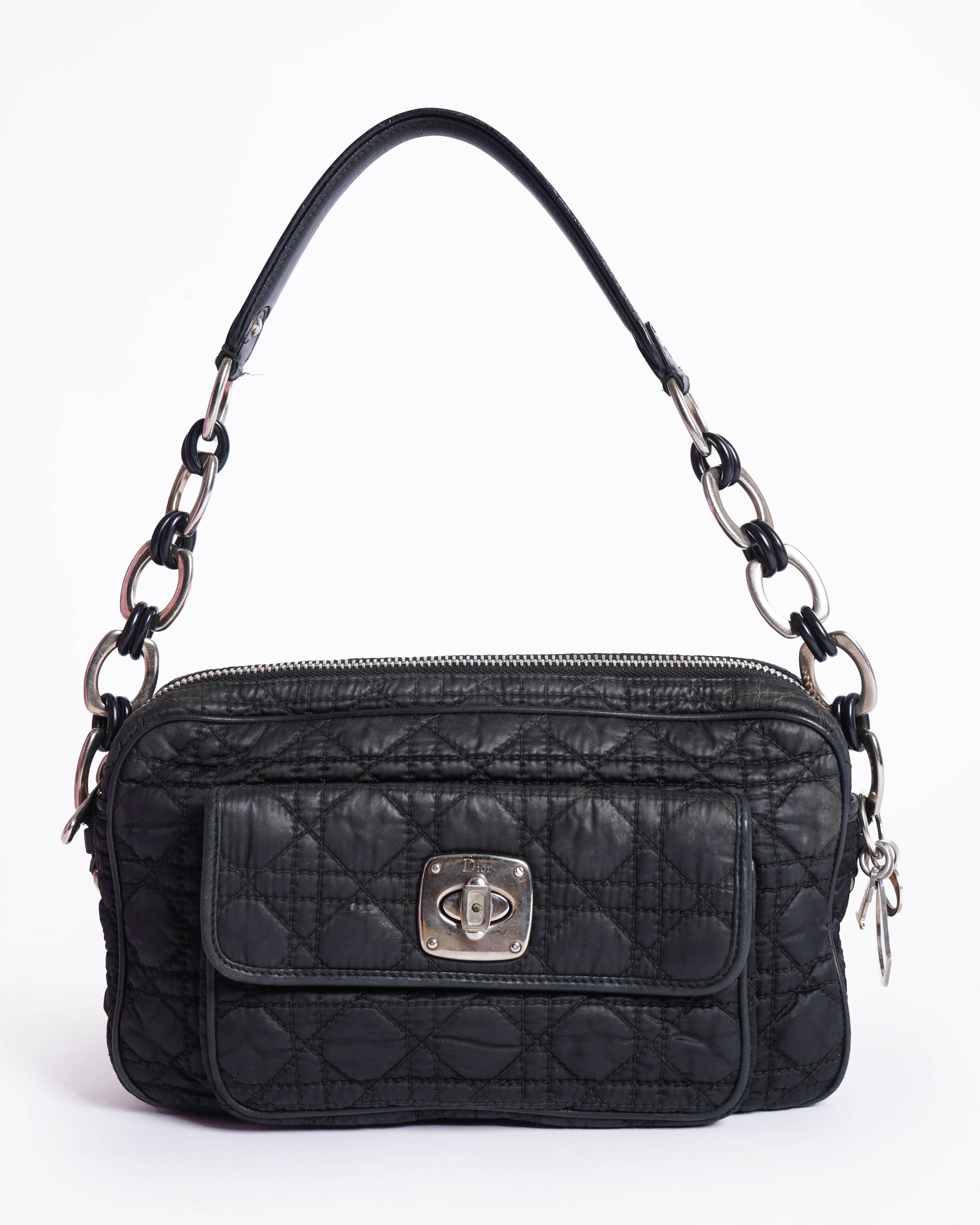 Vintage Christian Dior cannage chaining nylon shoulder bag