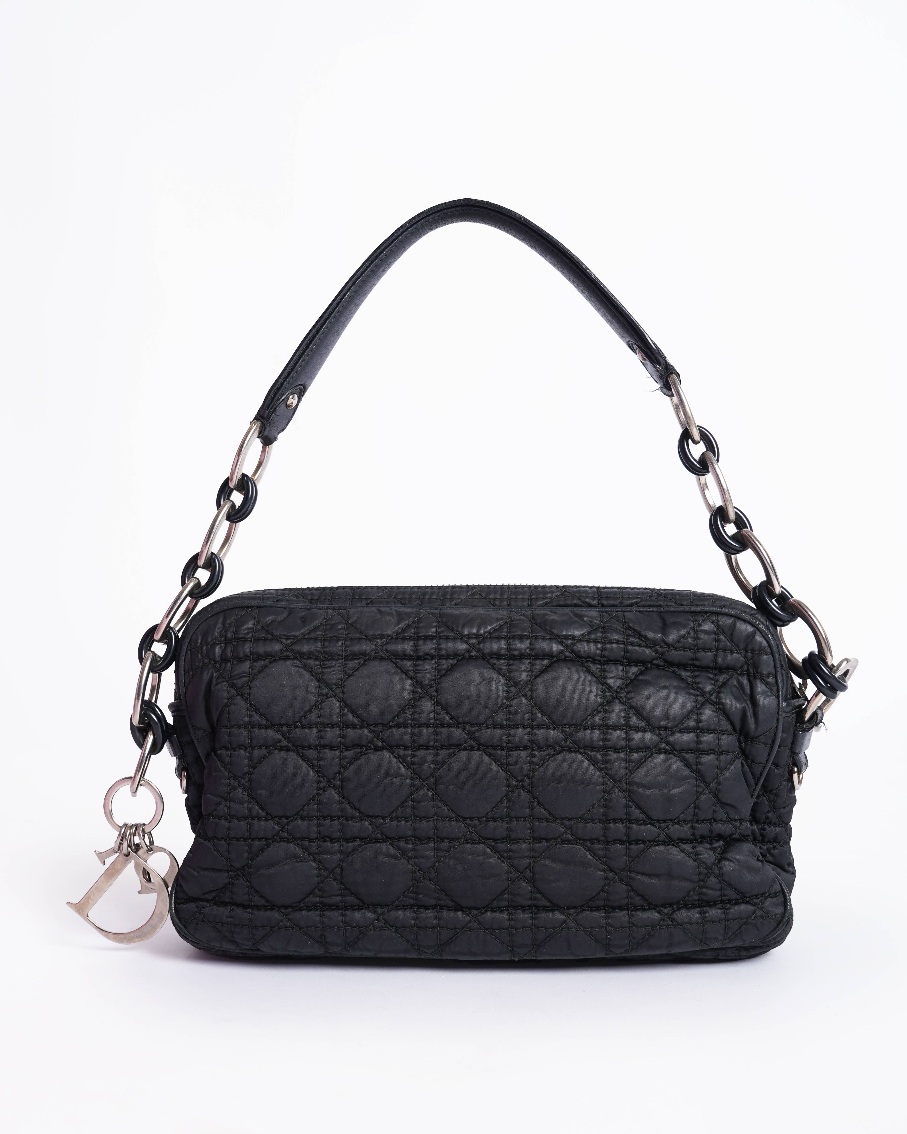Vintage Christian Dior cannage chaining nylon shoulder bag