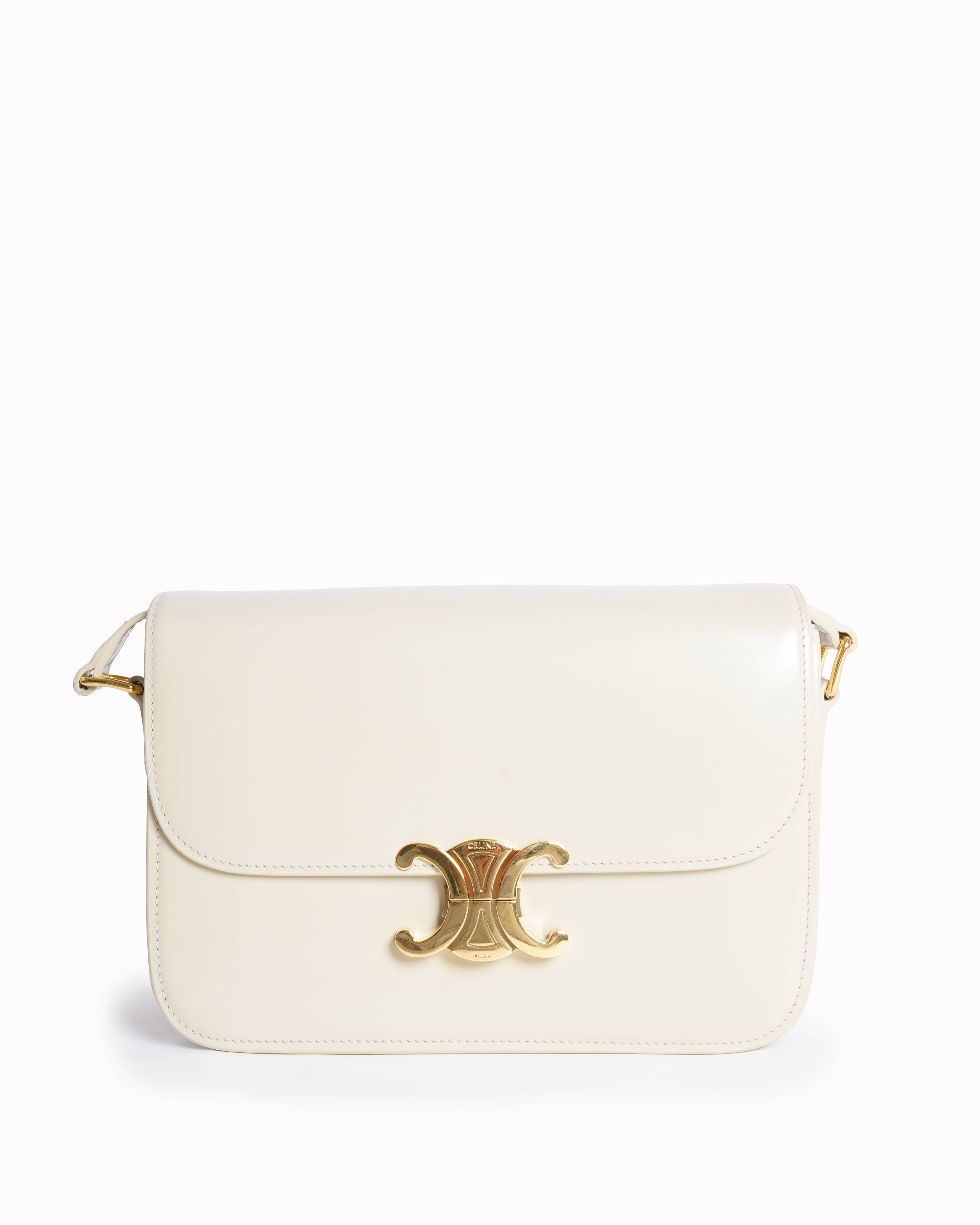 Celine White Triophe Bag In Natural Calfskin
