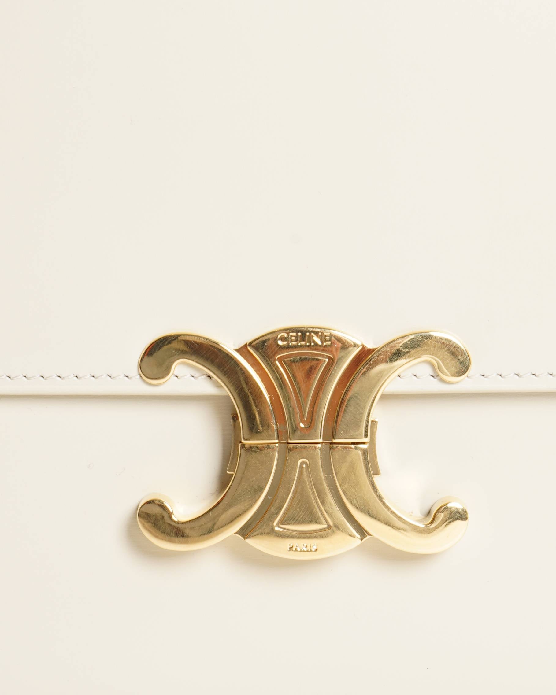 Celine White Triophe Bag In Natural Calfskin