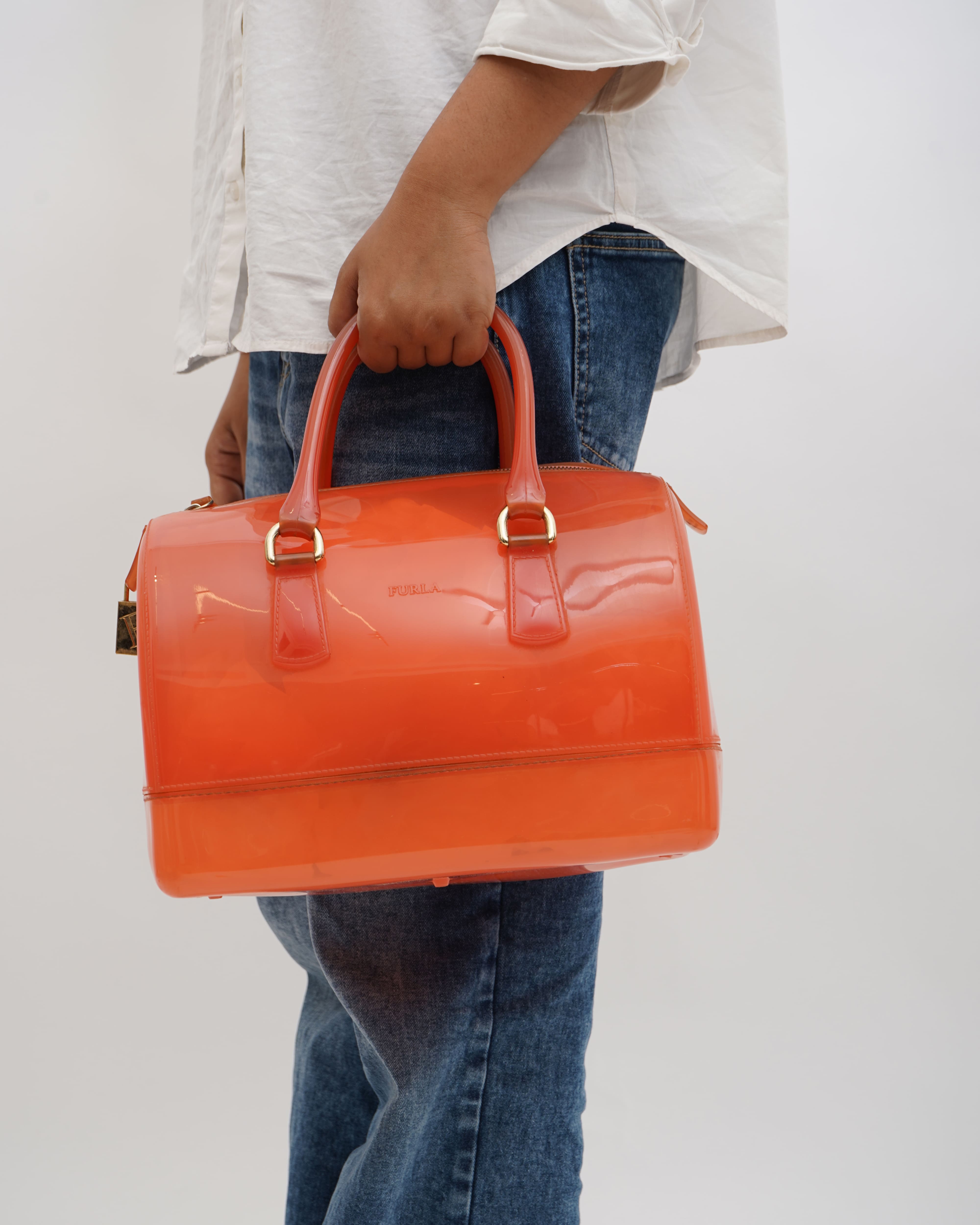 Furla Orange Rubber Medium Candy Satchel