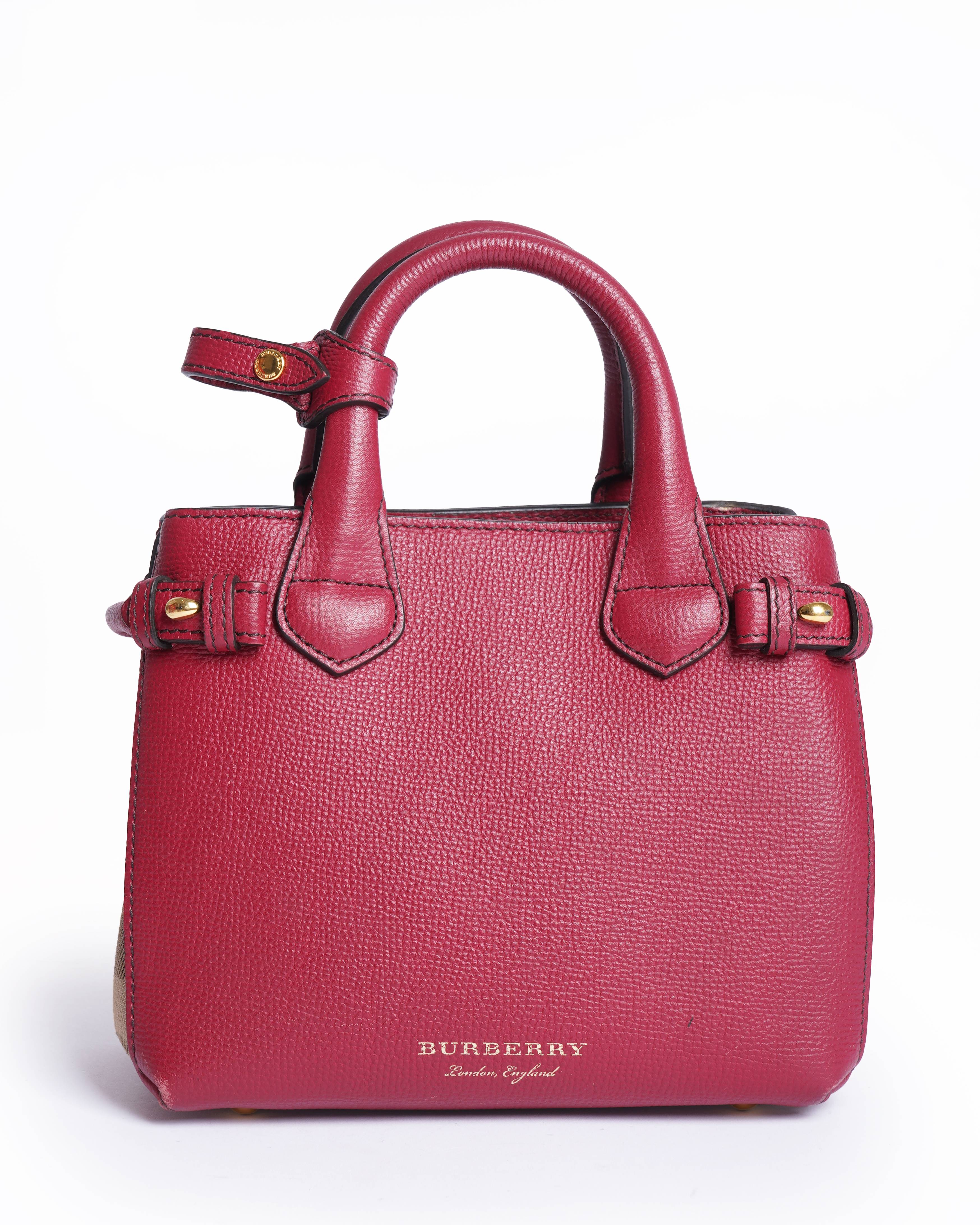 Burberry magenta leather house check canvas baby banner tote