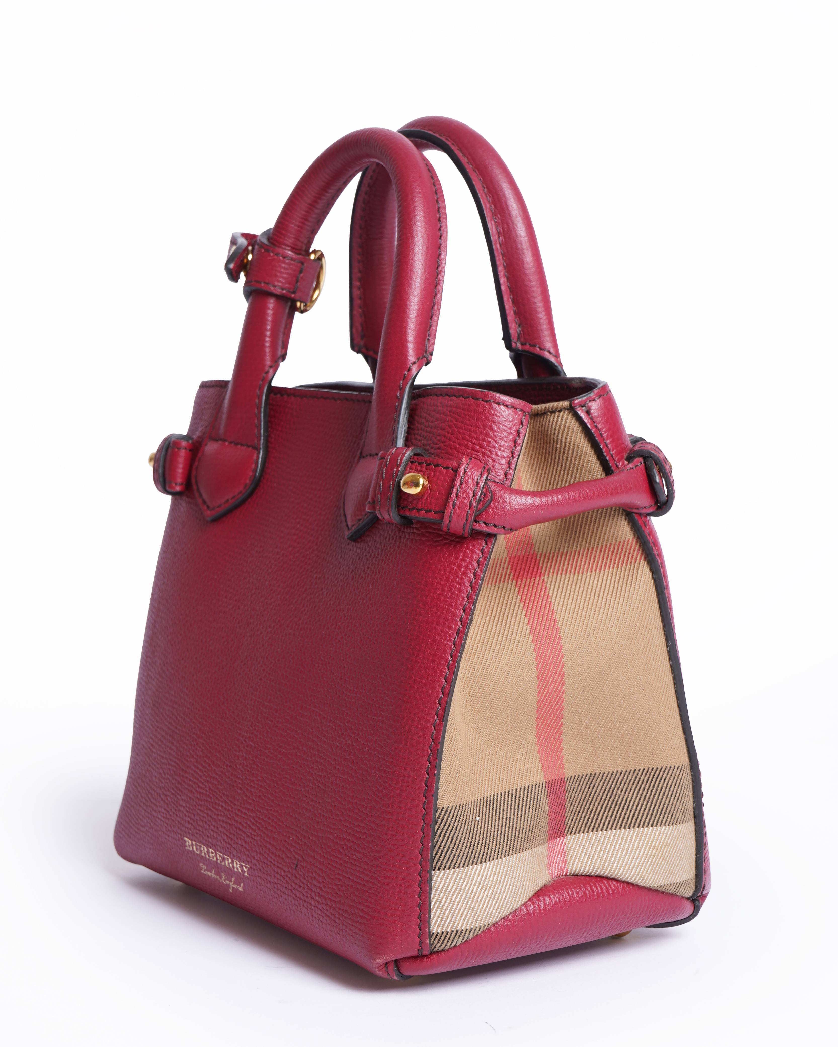 Burberry magenta leather house check canvas baby banner tote